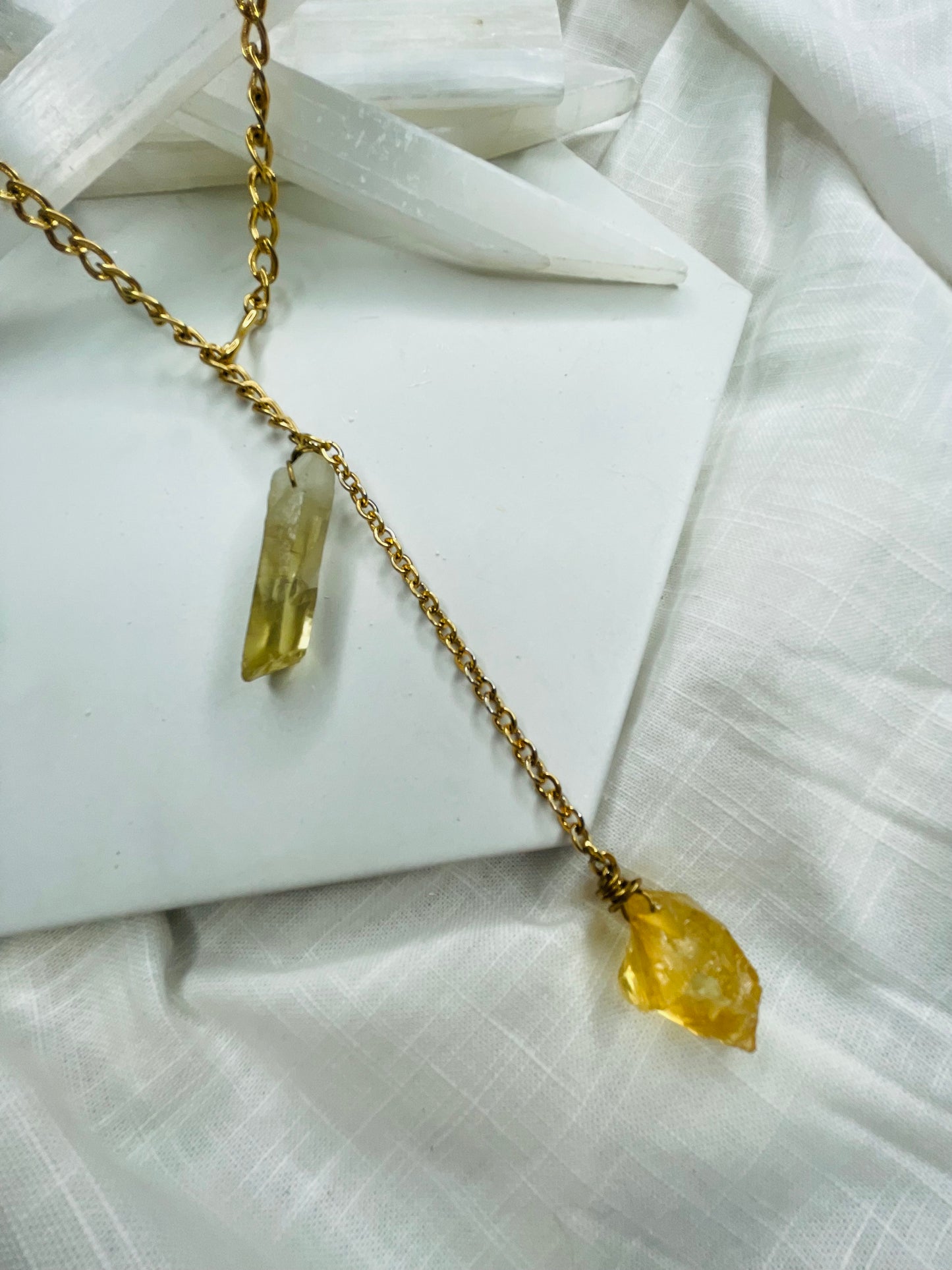 Vintage Chain w Raw High Quality Citrine Soul Chain Necklace Hand wrapped on vintage chain