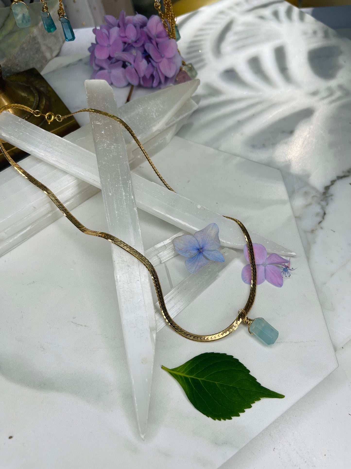 Throat Chakra Dainty Baby Soul Chain w Pillow Cut Blue Faceted Fluorite