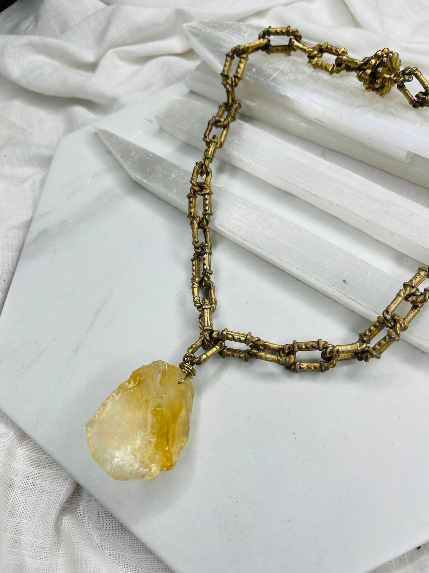 Vintage Chain w Raw High Quality Citrine Soul Chain Necklace Hand wrapped on vintage chain
