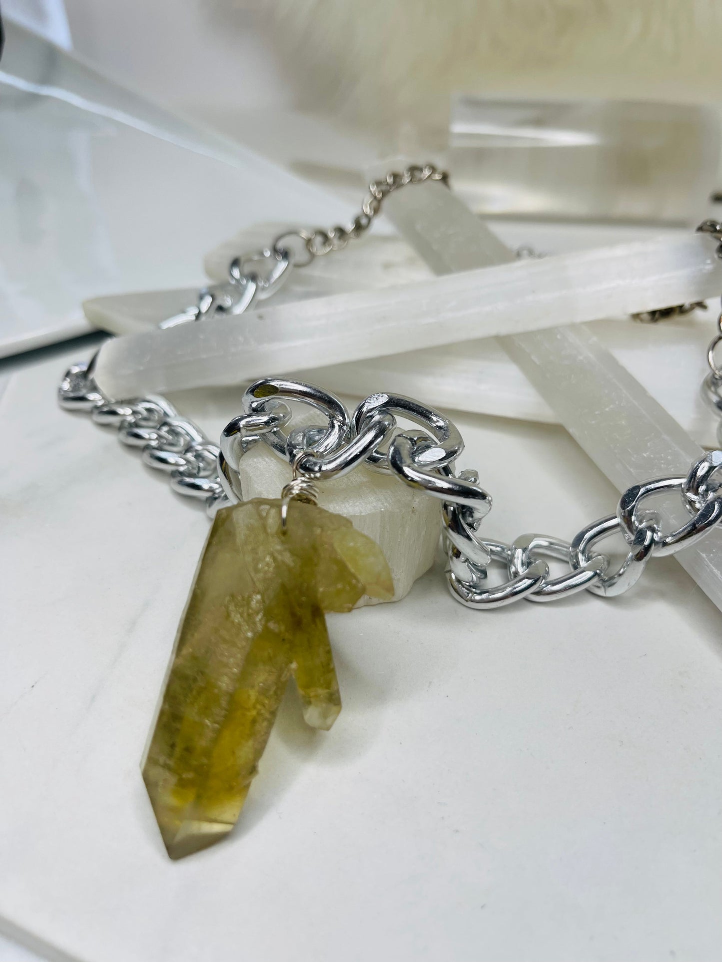 Renaissance Silver Raw Wild Citrine Soul Chain Necklace Hand wrapped on vintage chain