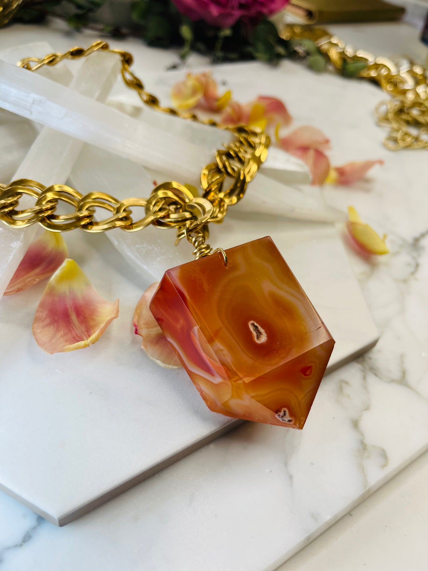 Massive Manifestations Sacral & Solar Chakra - Carnelian Soul Chain w Vintage Gold Plated Chain