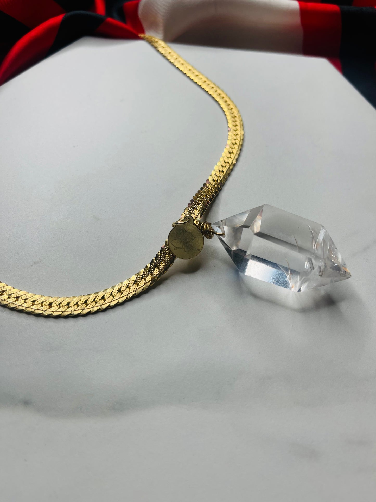 Vintage chain w Lux Gem Cut Clear Quartz Crystal Soul Chain
