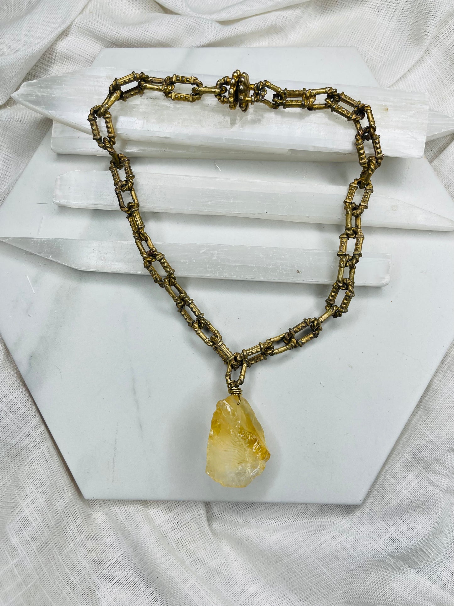 Vintage Chain w Raw High Quality Citrine Soul Chain Necklace Hand wrapped on vintage chain