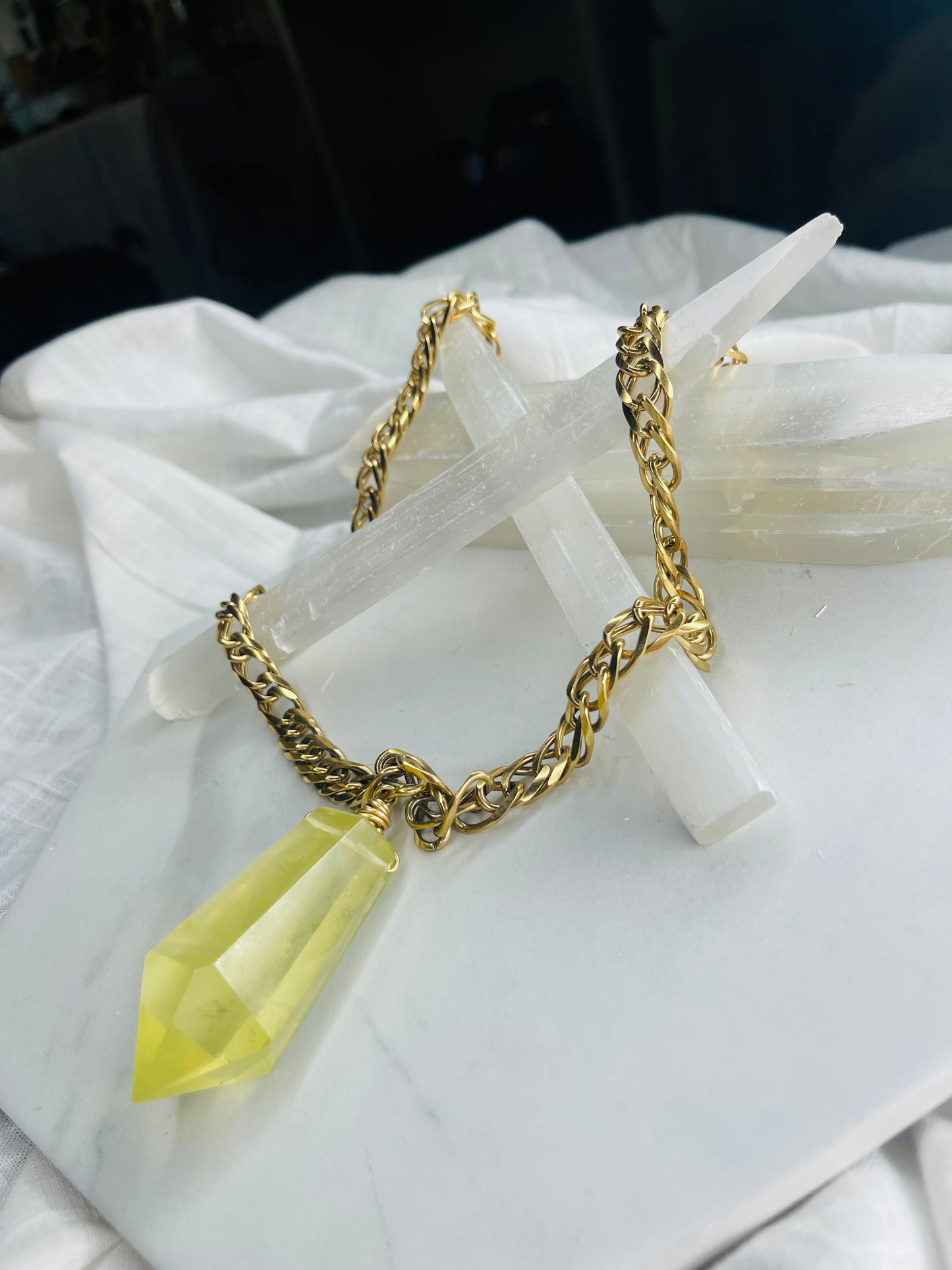 Brilliant Rare Lux Gem Cut & Very Rare Citrine Hand wrapped on vintage chain