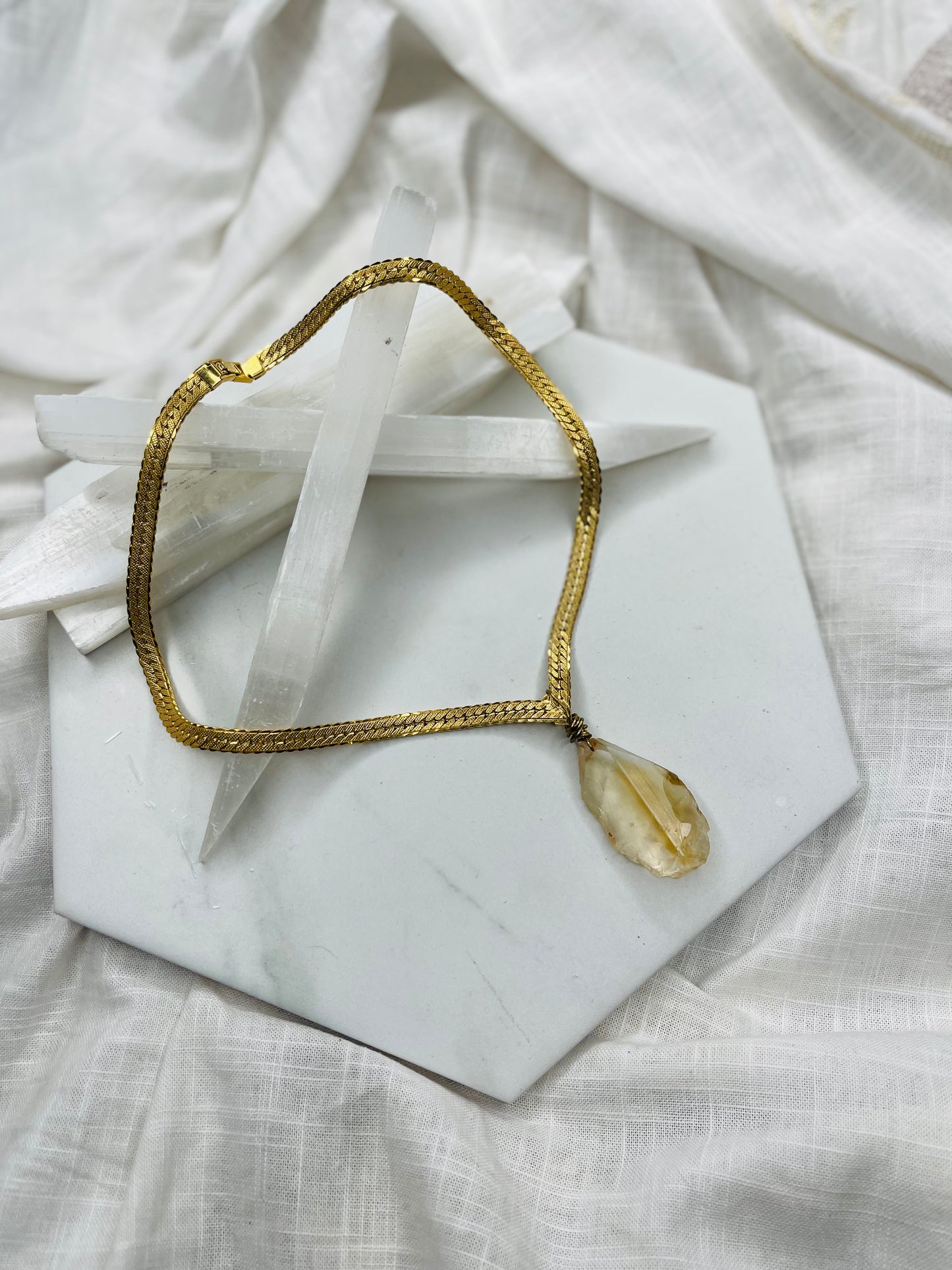 V Herringbone Vintage Chain w Raw High Quality Citrine Soul Chain Necklace Hand wrapped on vintage chain