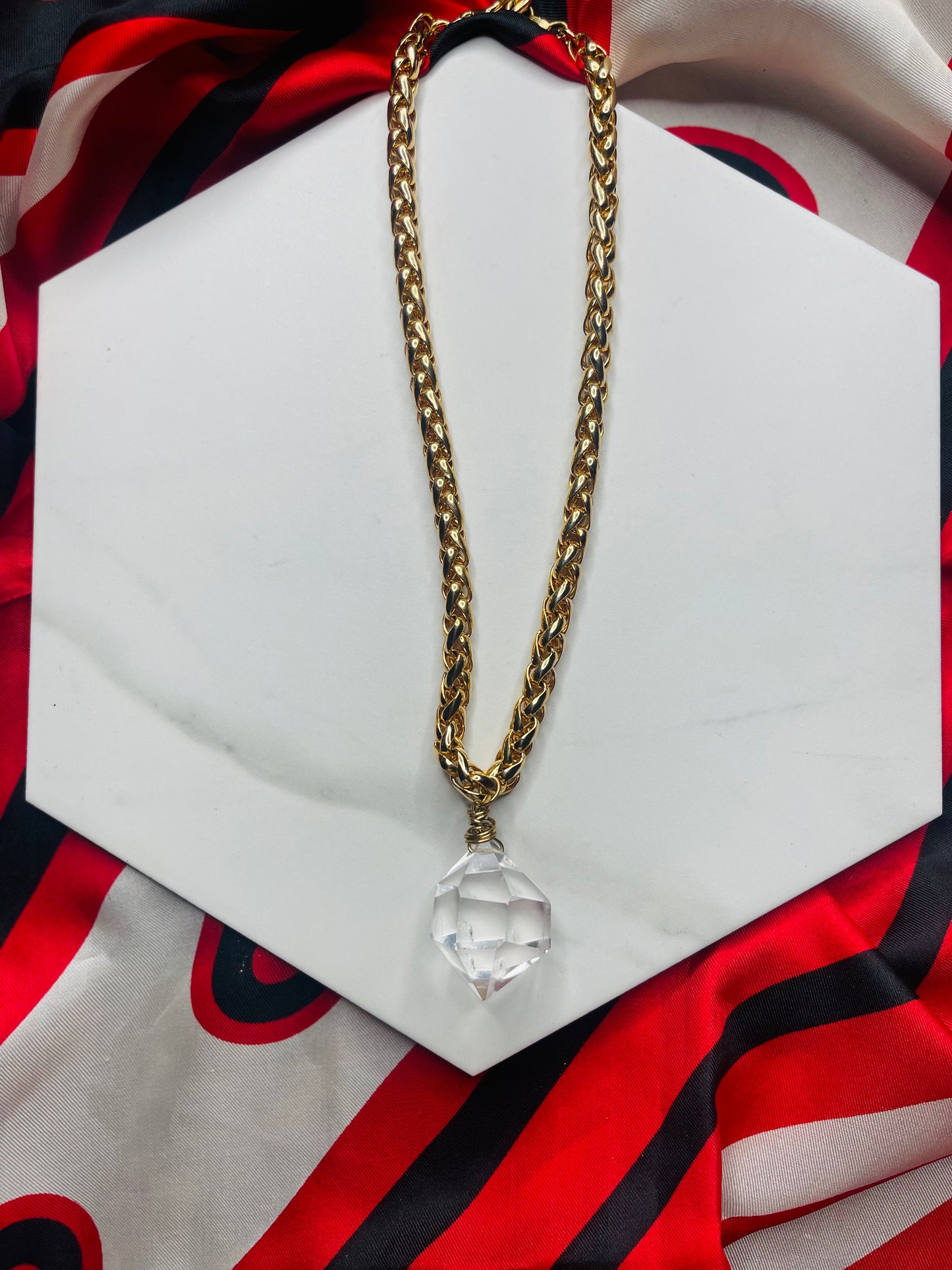 Super Rare Vintage chain w Lux Gem Cut Clear Quartz Crystal Soul Chain