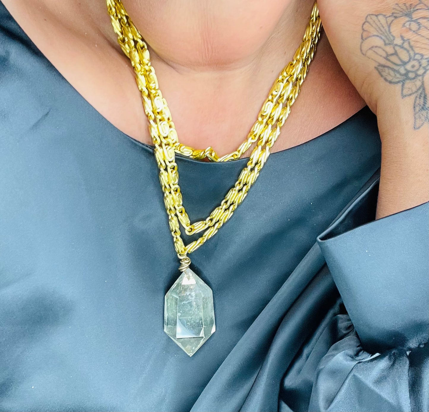 Multi Chain Rare High Quality Faceted Citrine Soul Chain Necklace Hand wrapped on vintage chain