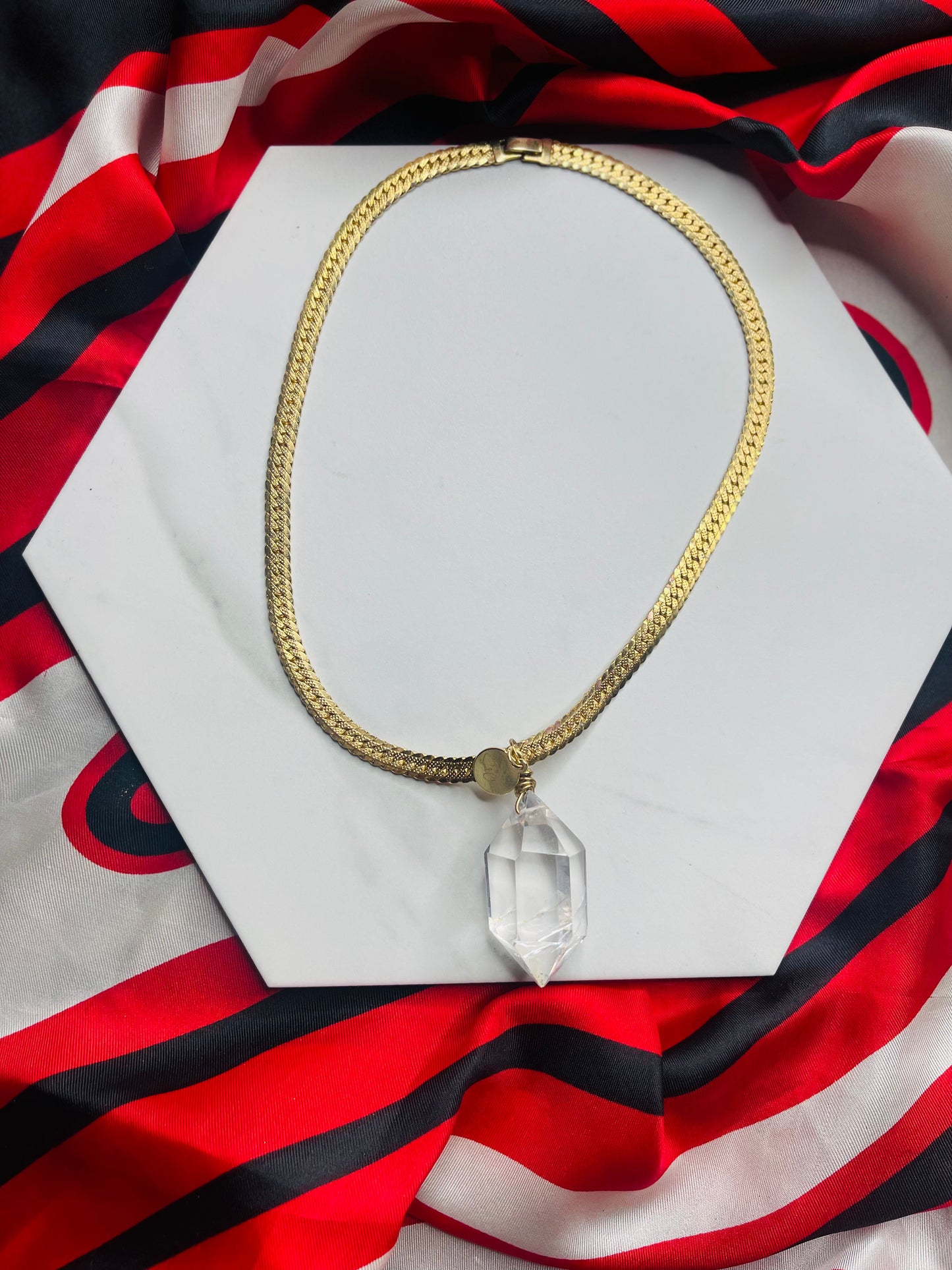 Vintage chain w Lux Gem Cut Clear Quartz Crystal Soul Chain