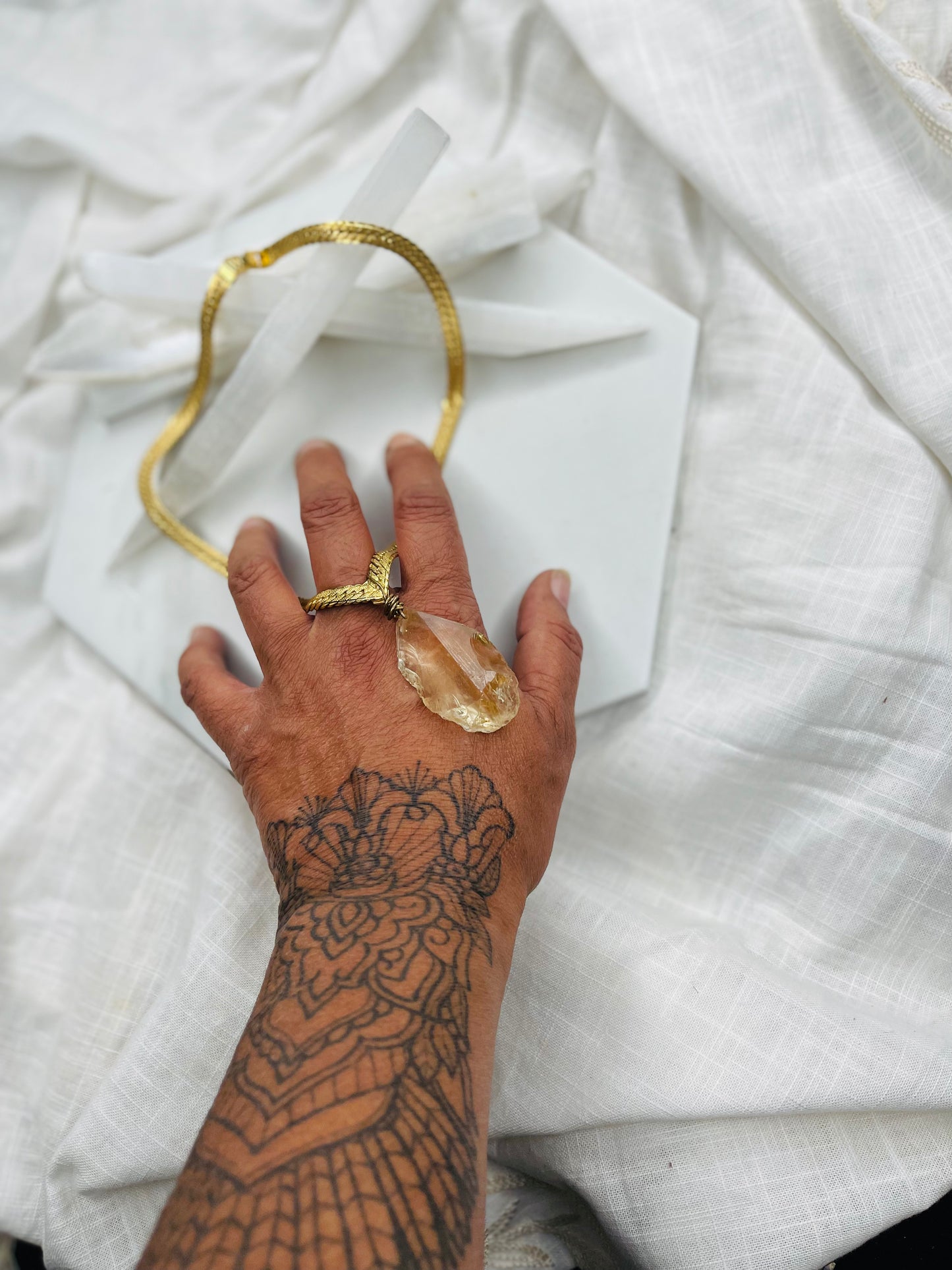 V Herringbone Vintage Chain w Raw High Quality Citrine Soul Chain Necklace Hand wrapped on vintage chain