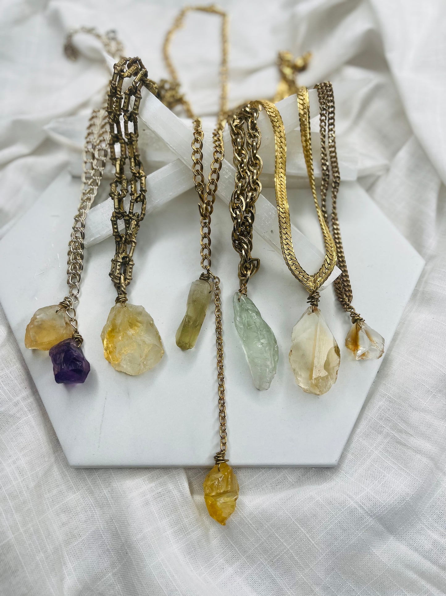 Vintage Chain w Raw High Quality Citrine Soul Chain Necklace Hand wrapped on vintage chain