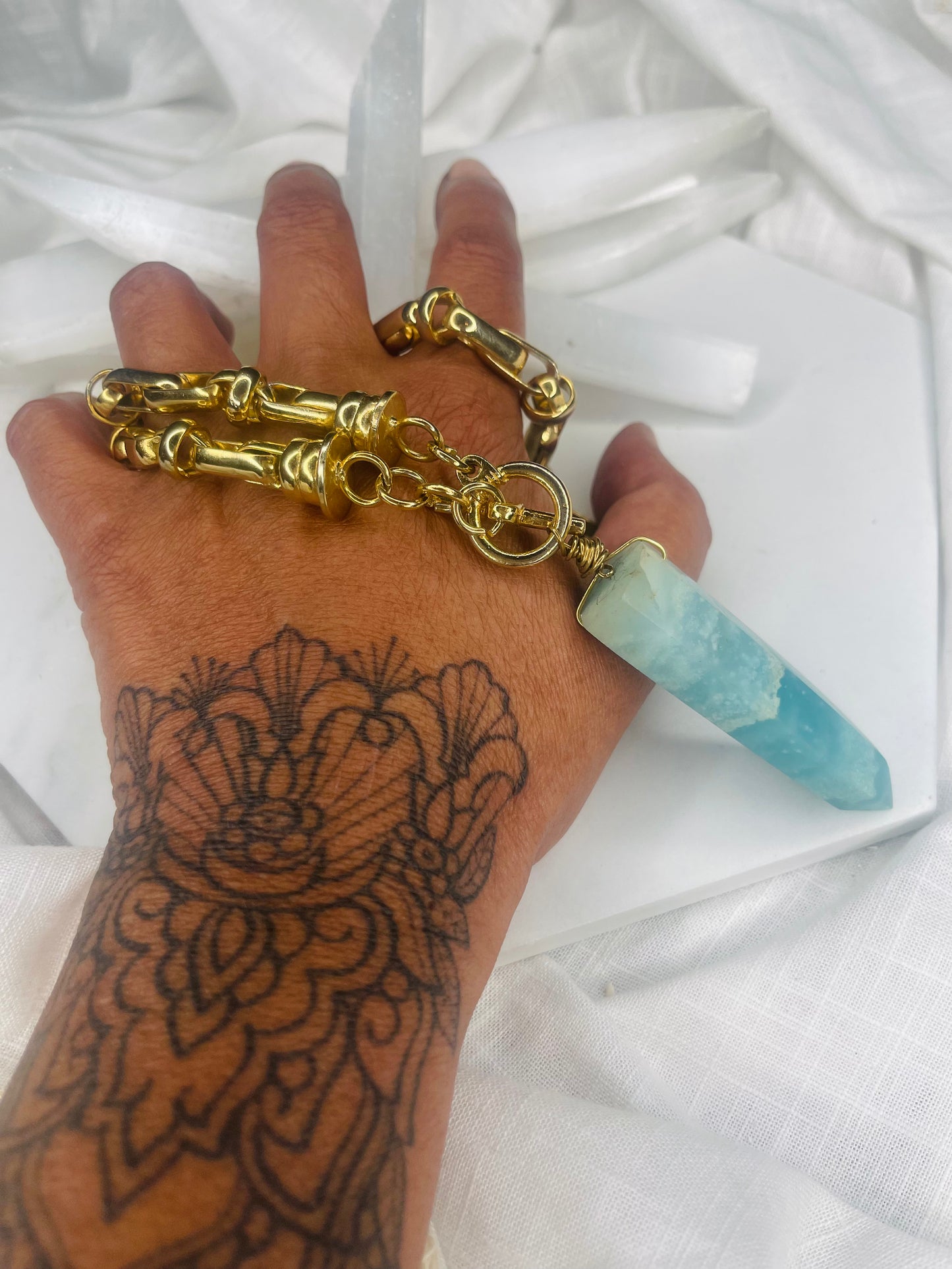 Heart and Throat Chakra Soul Chain w Amazonite Crystal Necklace
