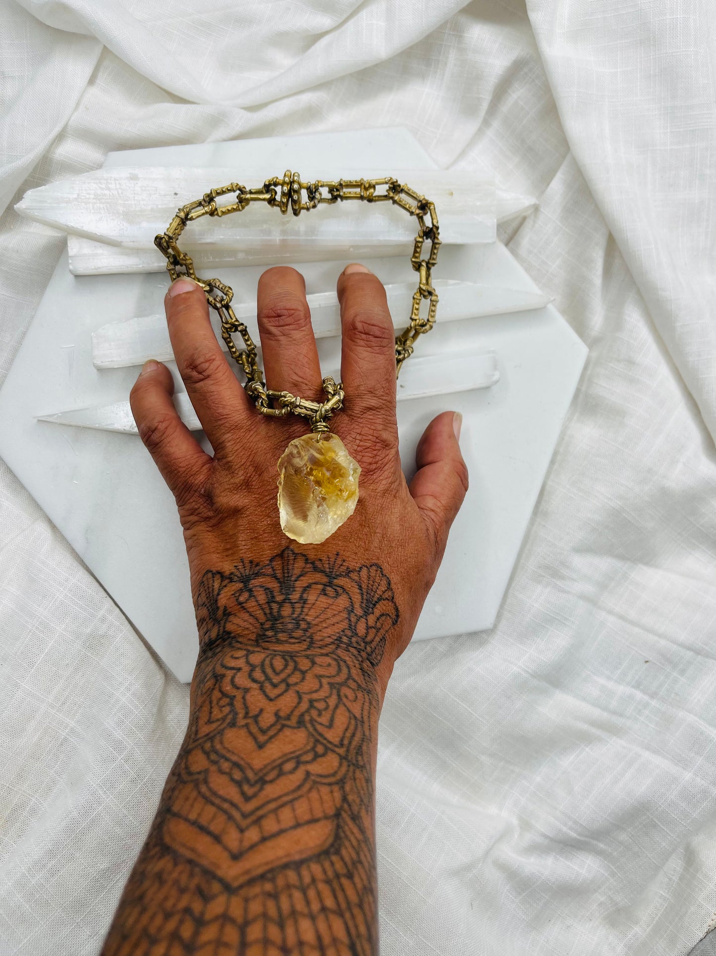 Vintage Chain w Raw High Quality Citrine Soul Chain Necklace Hand wrapped on vintage chain