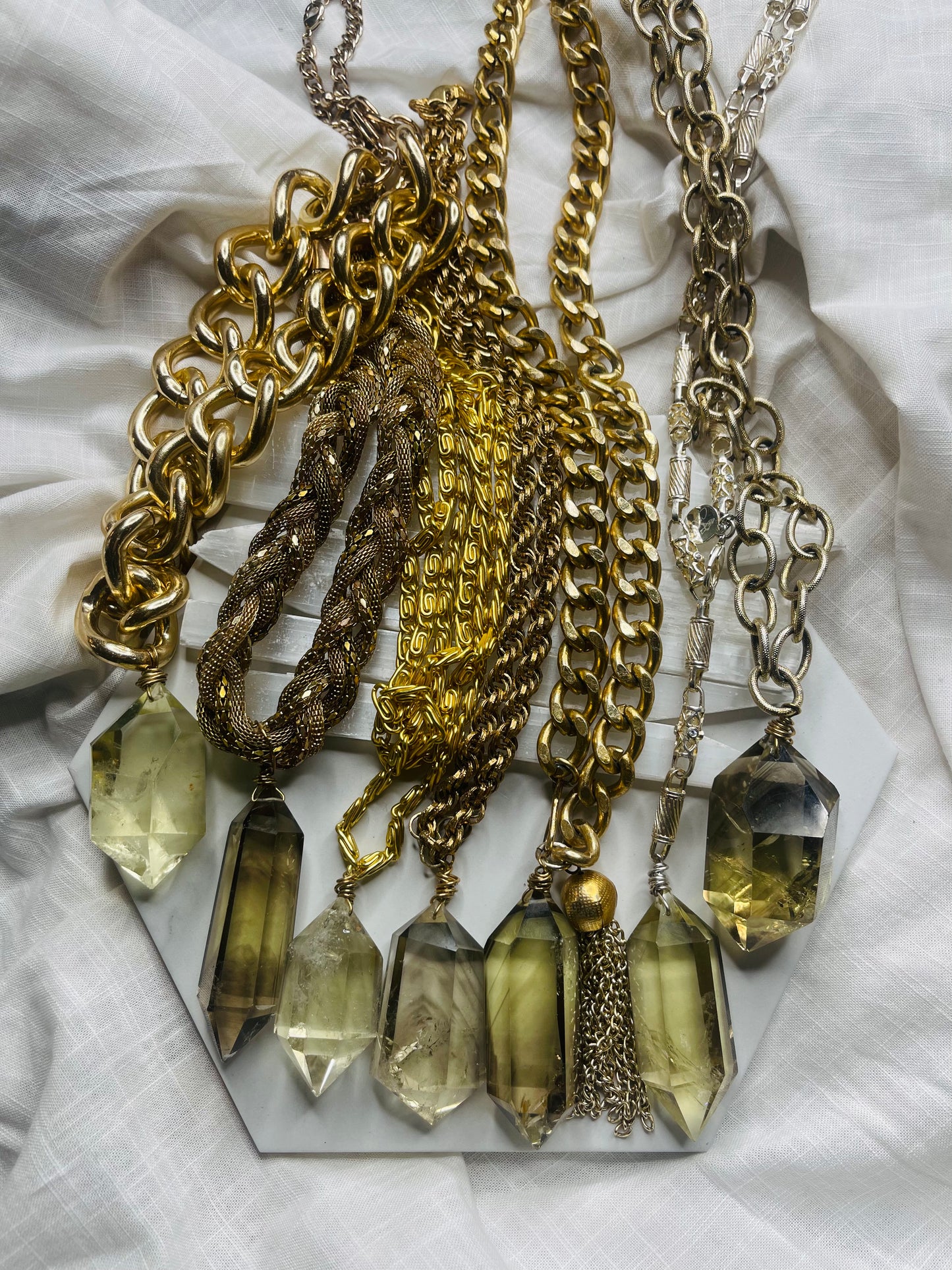 Multi Chain Rare High Quality Faceted Citrine Soul Chain Necklace Hand wrapped on vintage chain