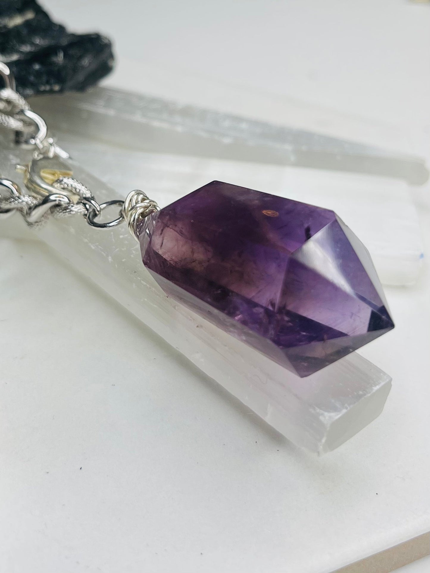 Renaissance Silver Bey
Gem Cut Amethyst Soul Chain w Vintage Silver Plated Chain