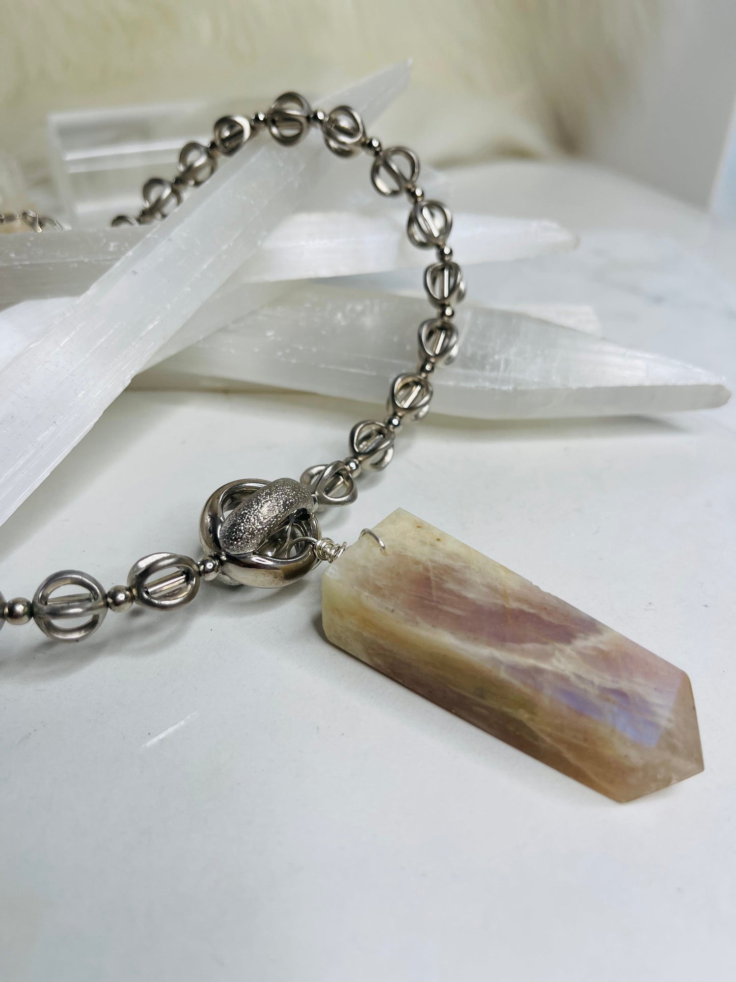 Renaissance Silver Bey Moon Magic Blue Moonstone Crystal Soul Chain