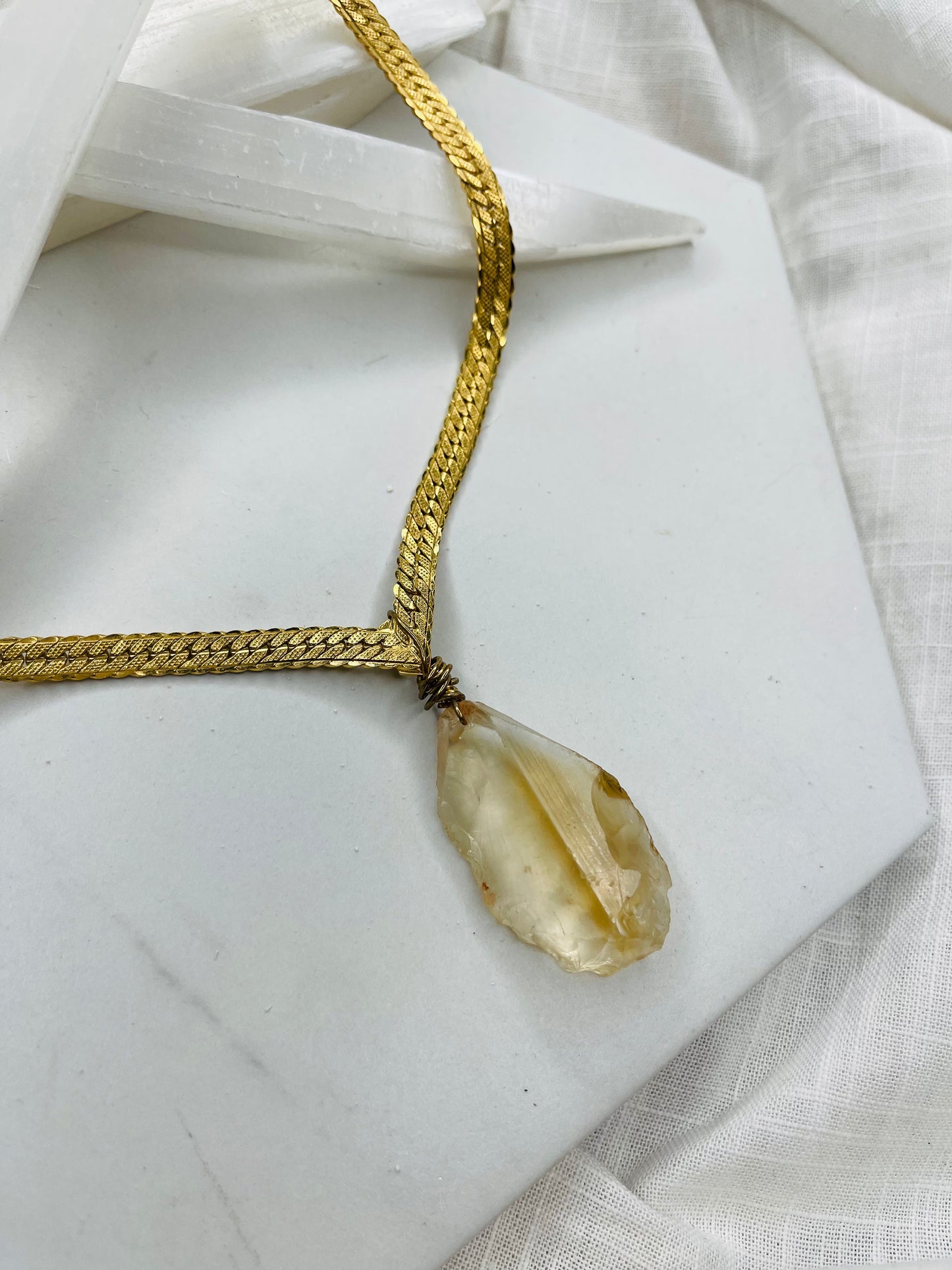 V Herringbone Vintage Chain w Raw High Quality Citrine Soul Chain Necklace Hand wrapped on vintage chain