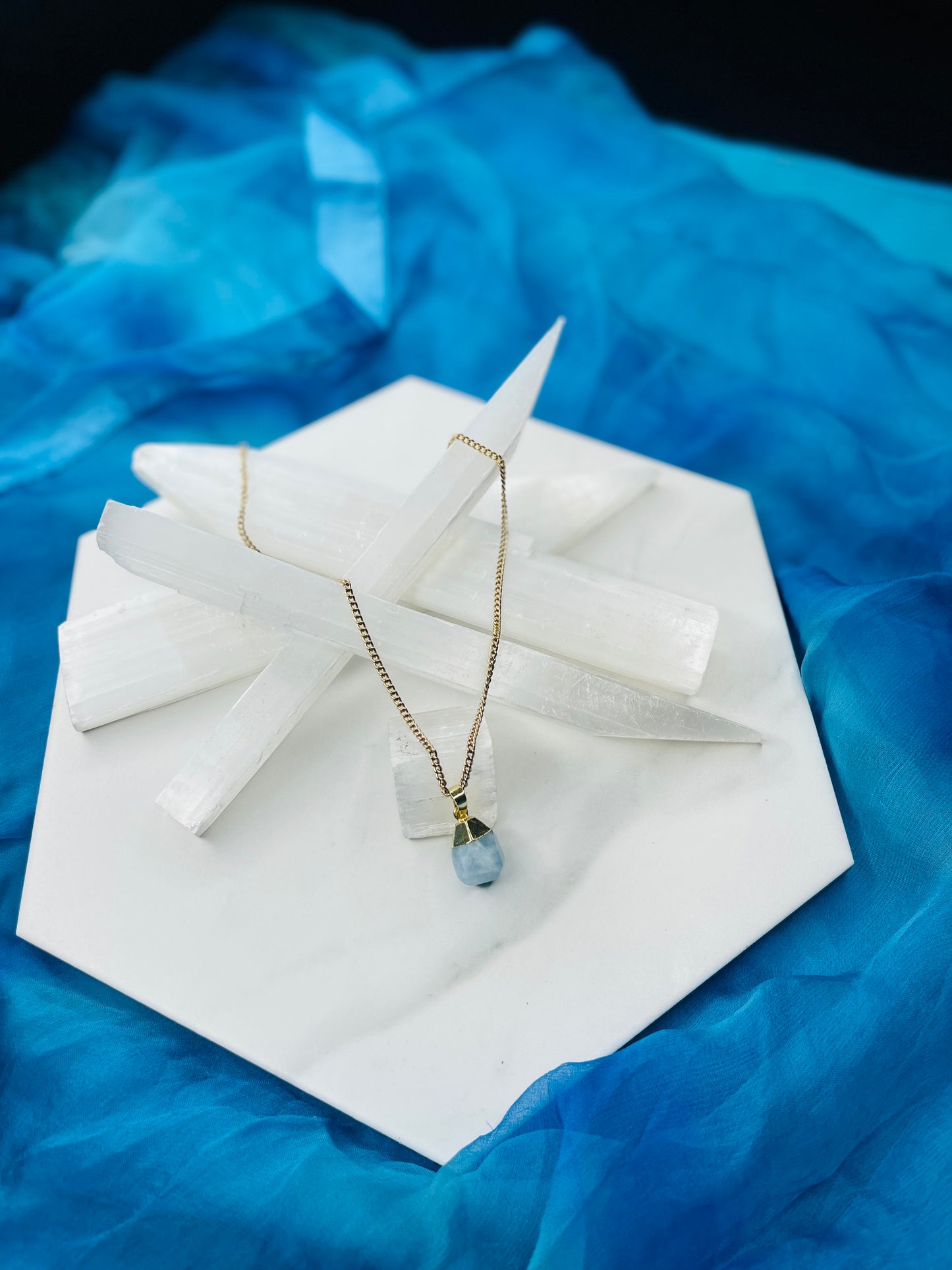 Dainty Baby Blue Lace Agate Crystal Soul Chain Necklace - Vintage Gold Chain- Dainty Baby Collection