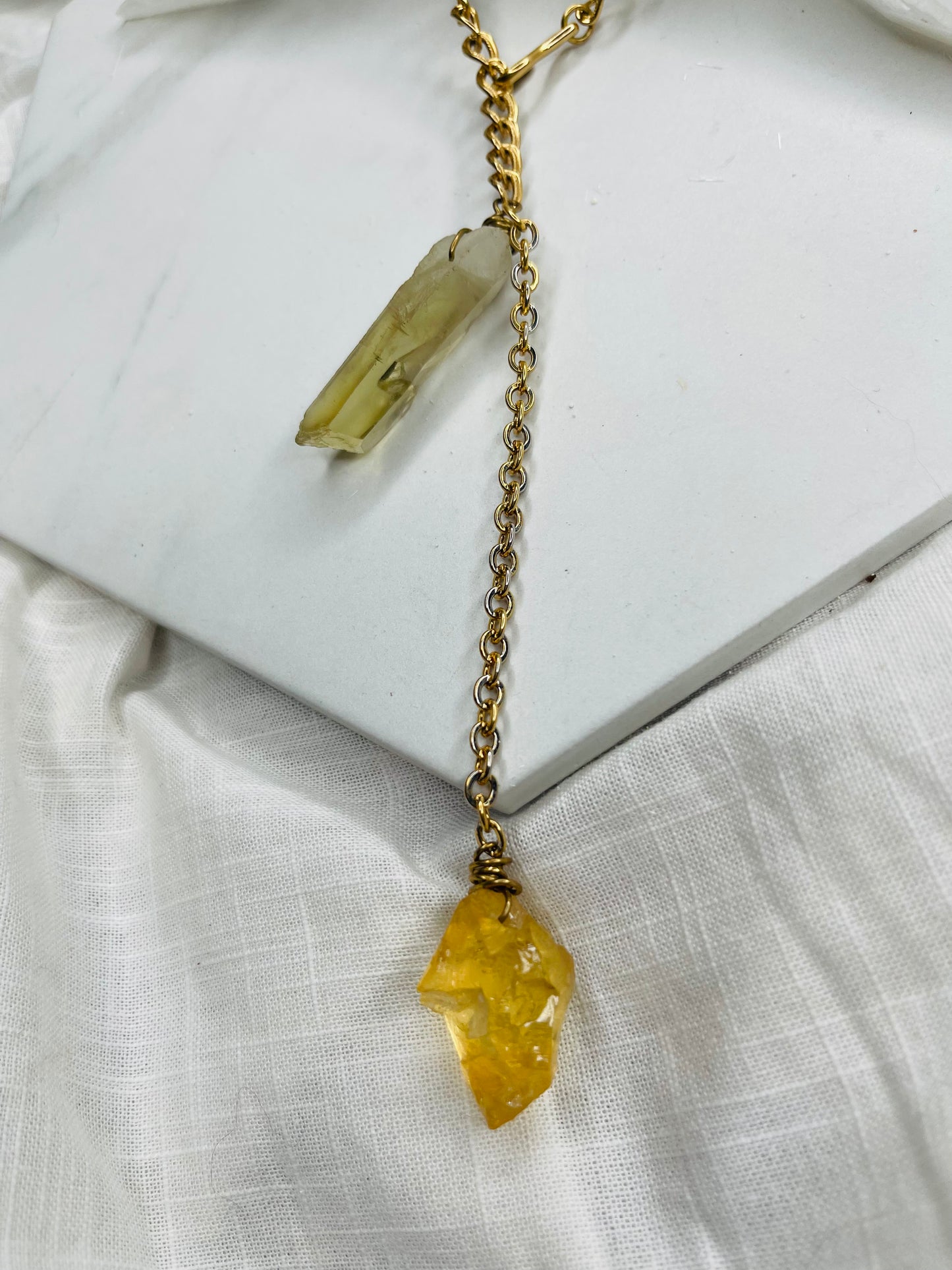 Vintage Chain w Raw High Quality Citrine Soul Chain Necklace Hand wrapped on vintage chain