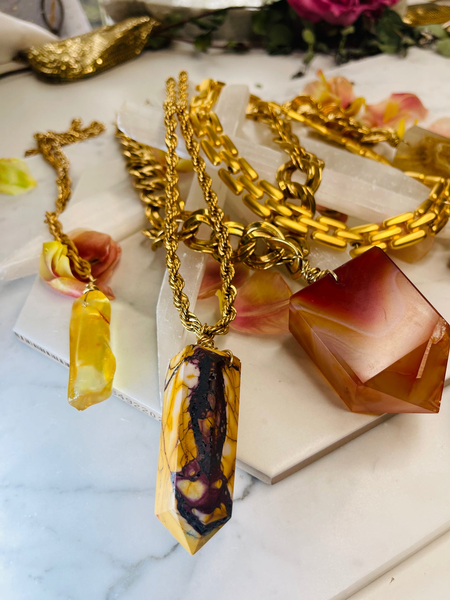 Massive Manifestations Sacral & Solar Chakra - Carnelian Soul Chain w Vintage Gold Plated Chain