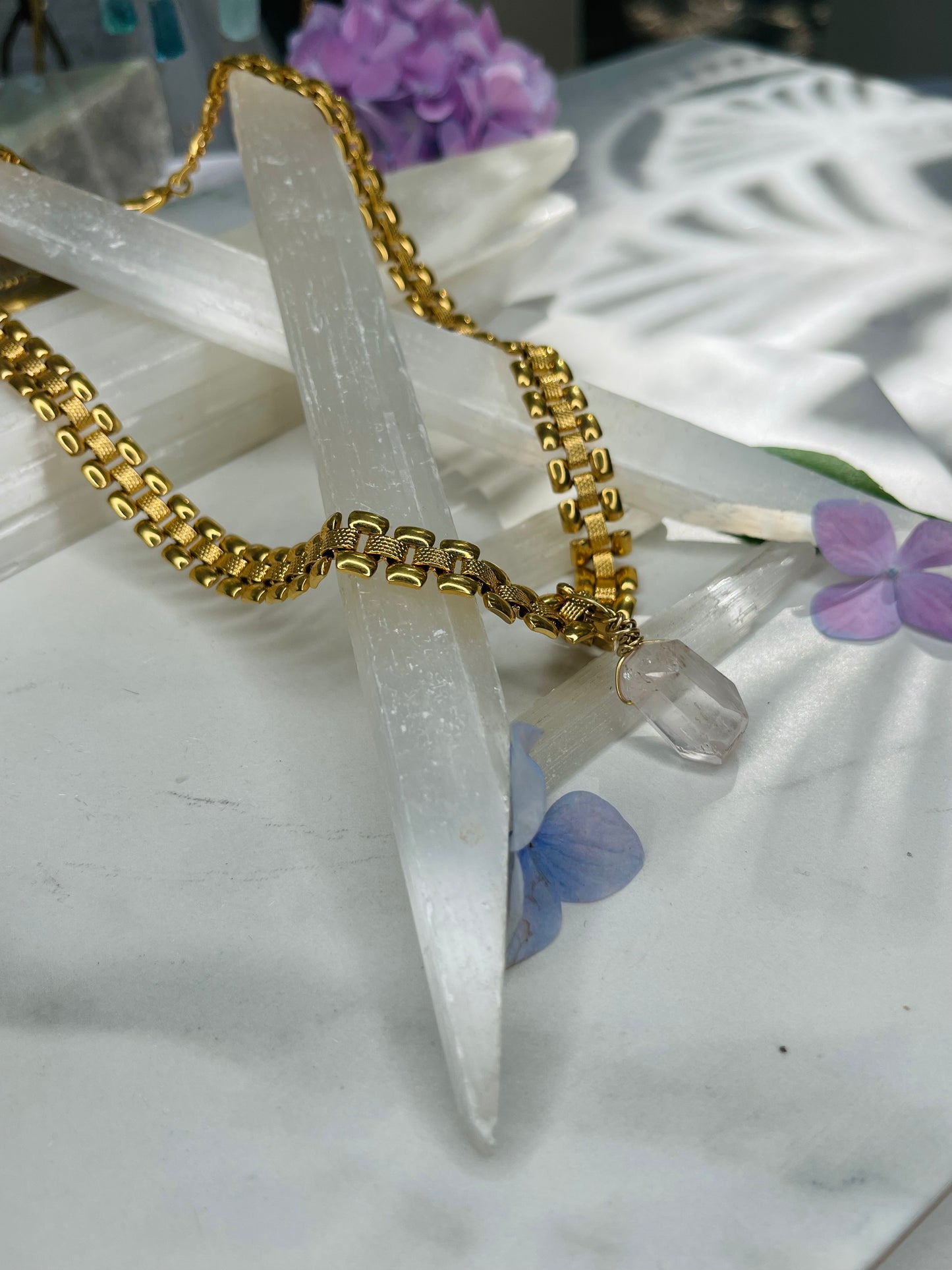 3rd Eye Dainty Baby Gold Soul Chain w, Faceted Kunzite