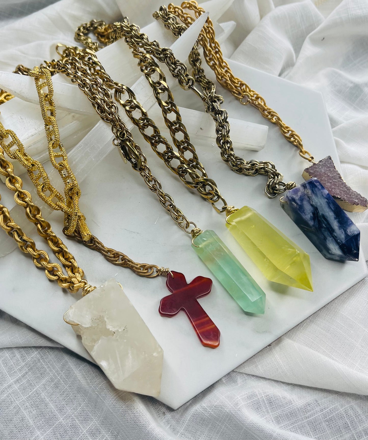 Carnelian Cross Soul Chain w Vintage Gold Plated Chain