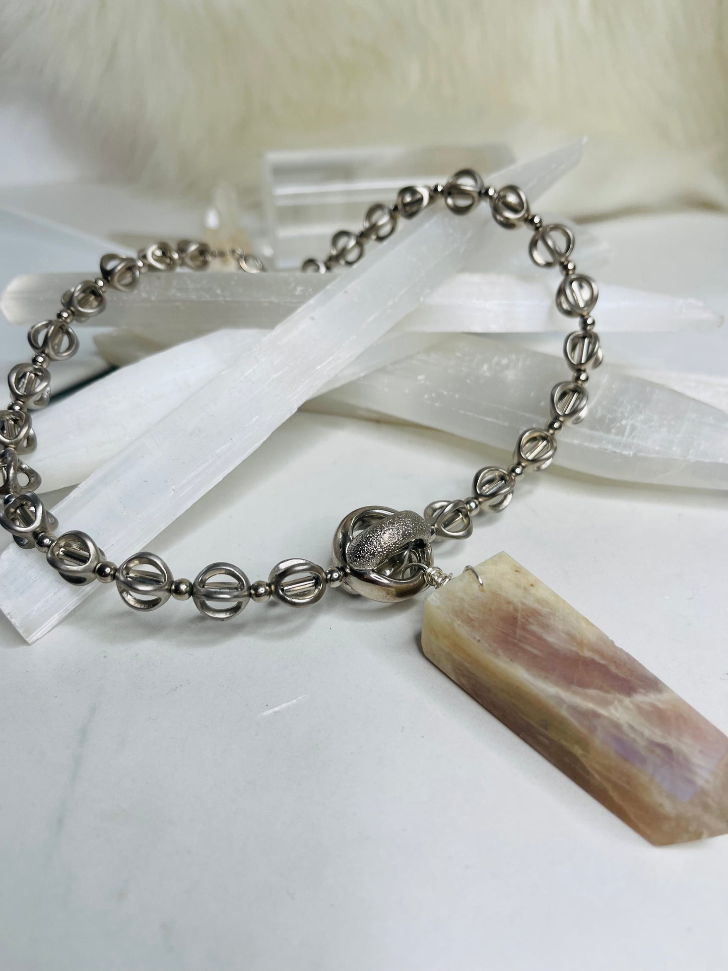 Renaissance Silver Bey Moon Magic Blue Moonstone Crystal Soul Chain