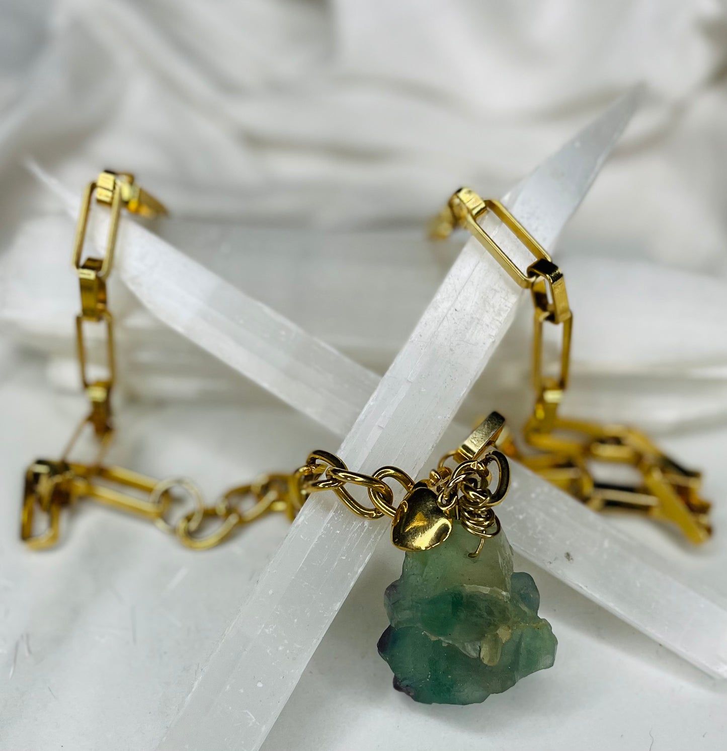 Raw Chunky Rainbow Fluorite Crystal Gold Soul Chain Necklace