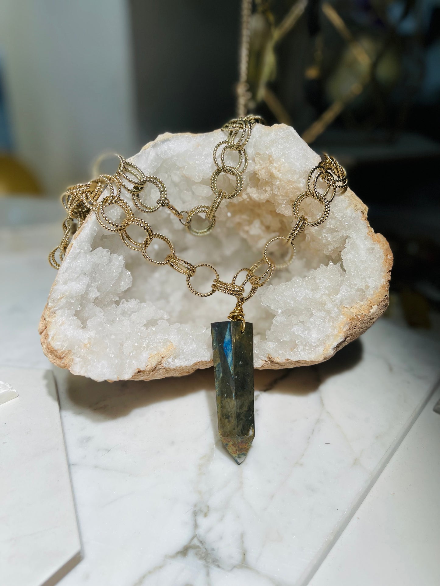 Chunky and Massive Aura Pyrite Crystal Soul Chain Necklace - Silver Plated Chain- Akashic Records Collection