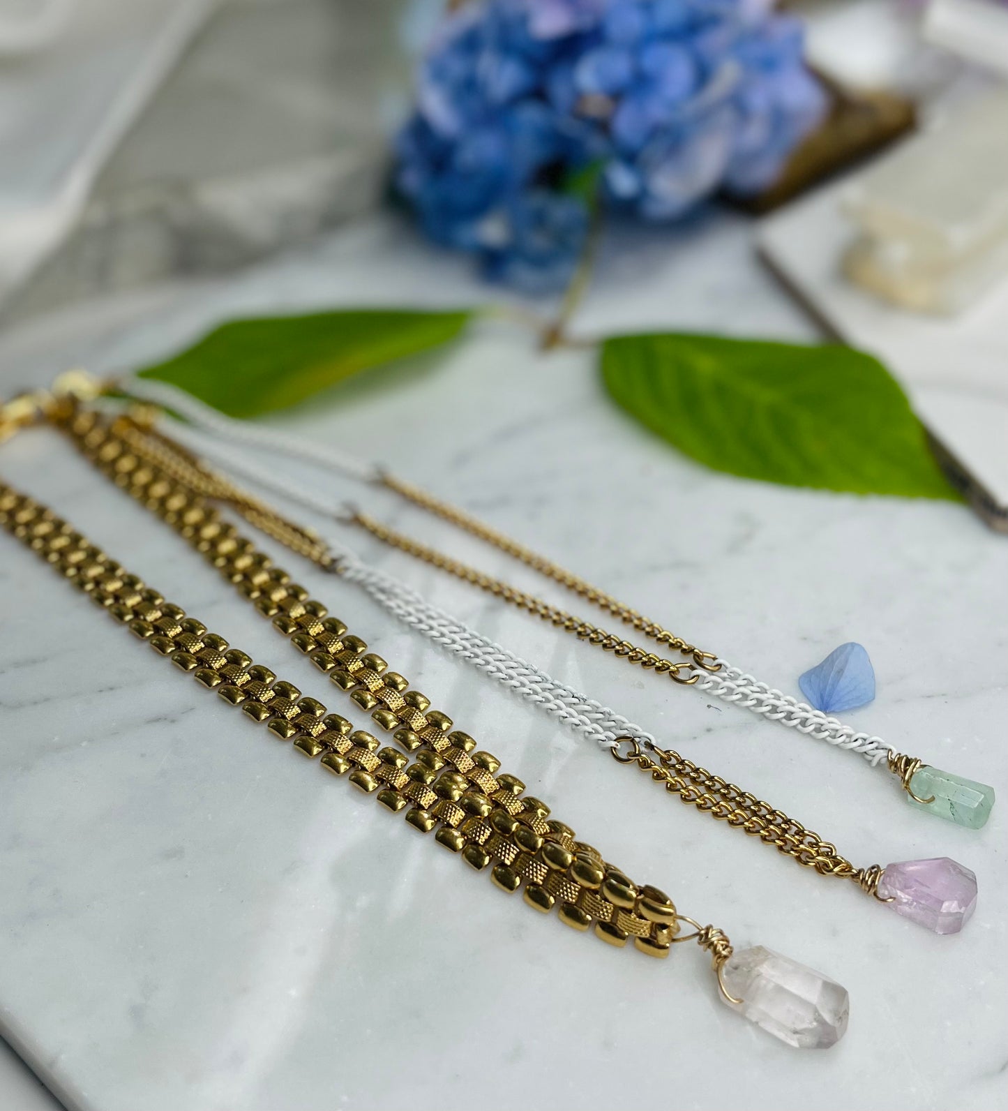 3rd Eye Dainty Baby Gold Soul Chain w, Faceted Kunzite