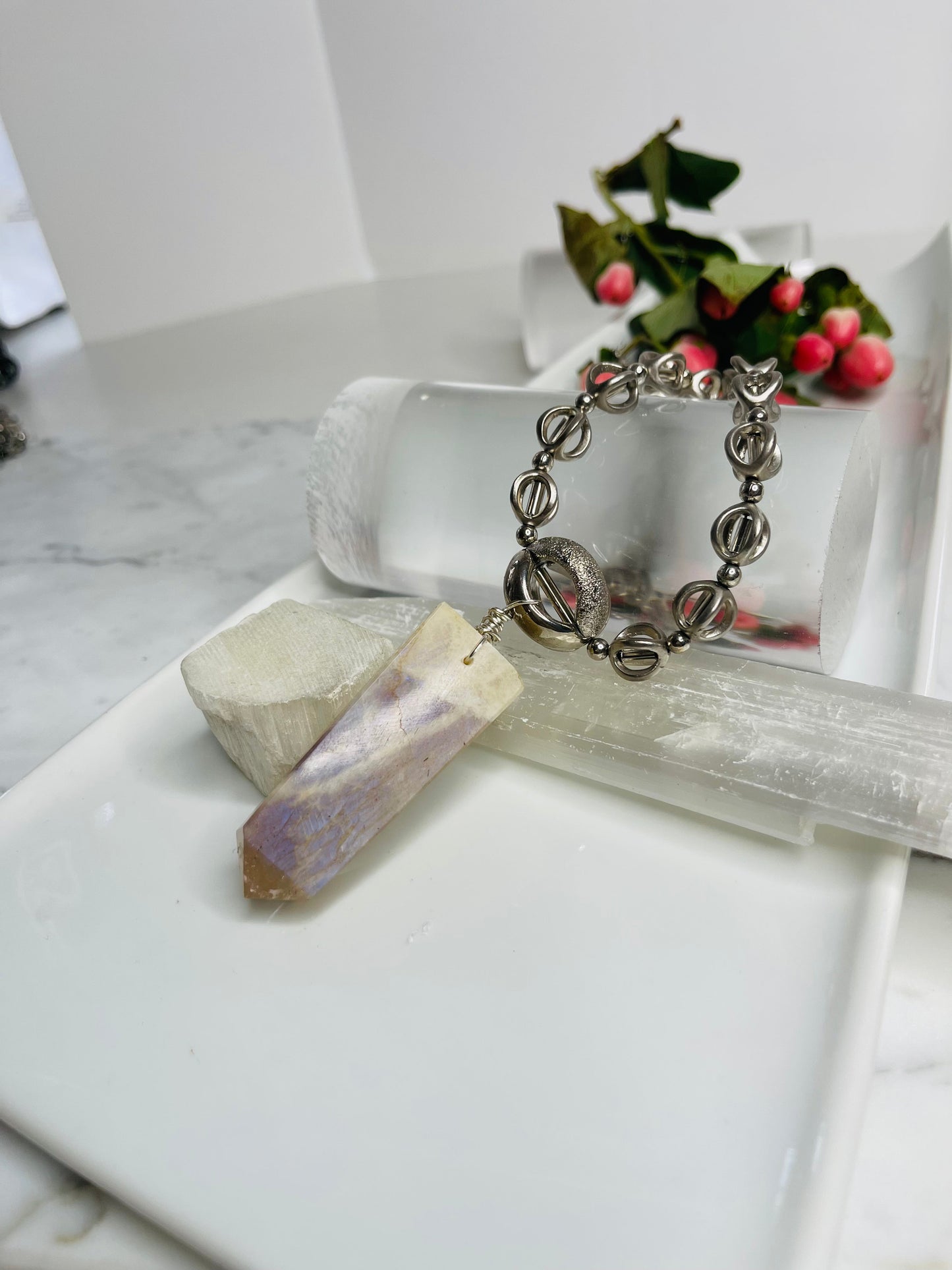 Renaissance Silver Bey Moon Magic Blue Moonstone Crystal Soul Chain