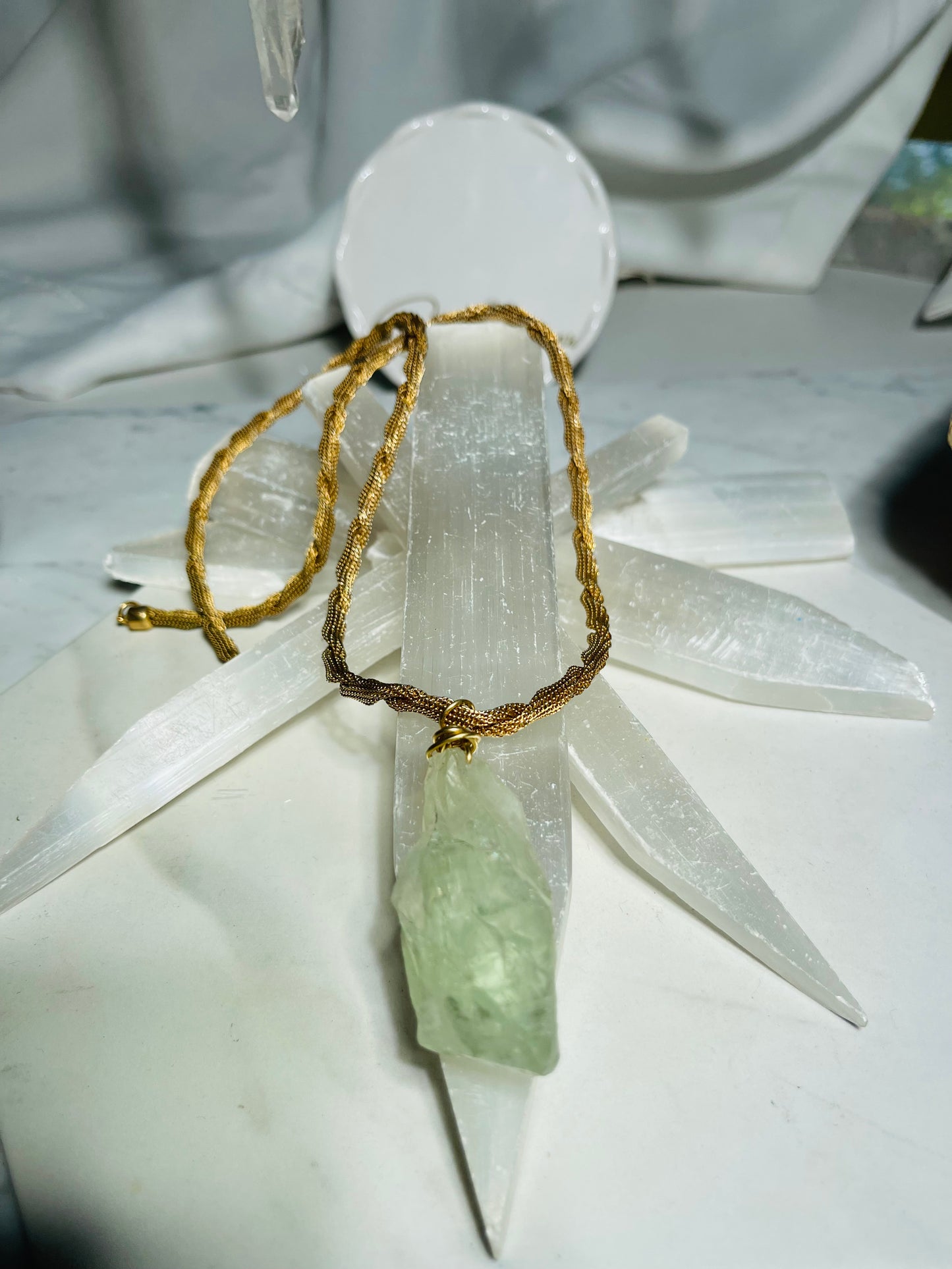 Lux Prasiolite Crystal Soul Chain Necklace - Vintage Gold Chain- Akashic Records Collection