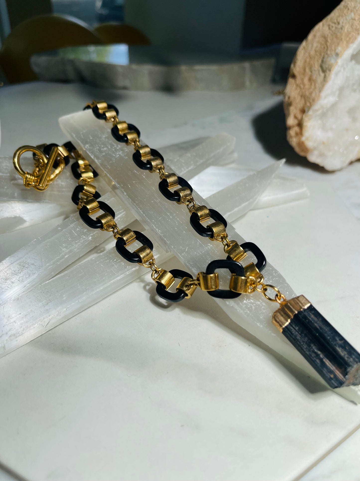 Black Tourmaline Soul Chain with Gold plated Vintage Necklace