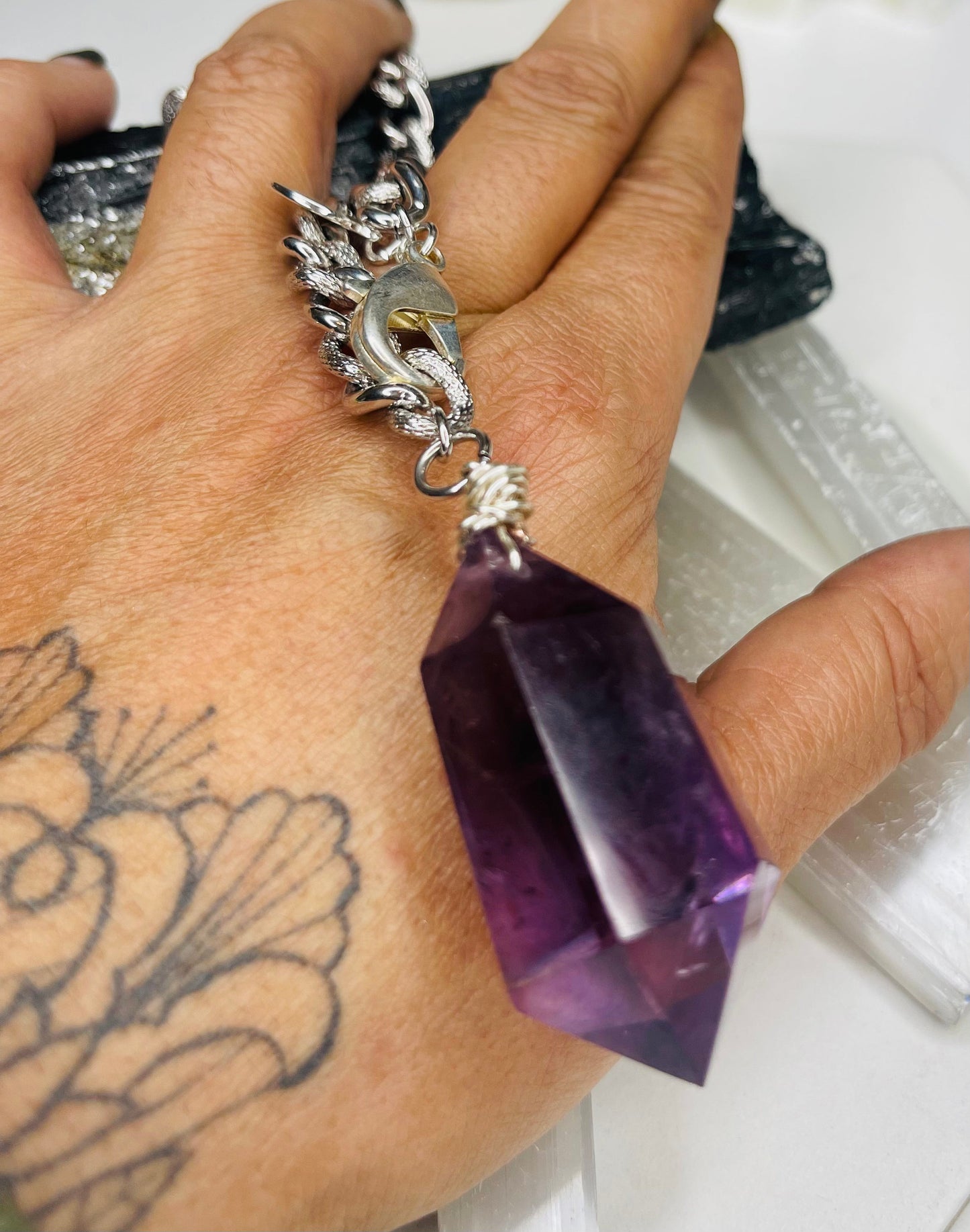Renaissance Silver Bey
Gem Cut Amethyst Soul Chain w Vintage Silver Plated Chain