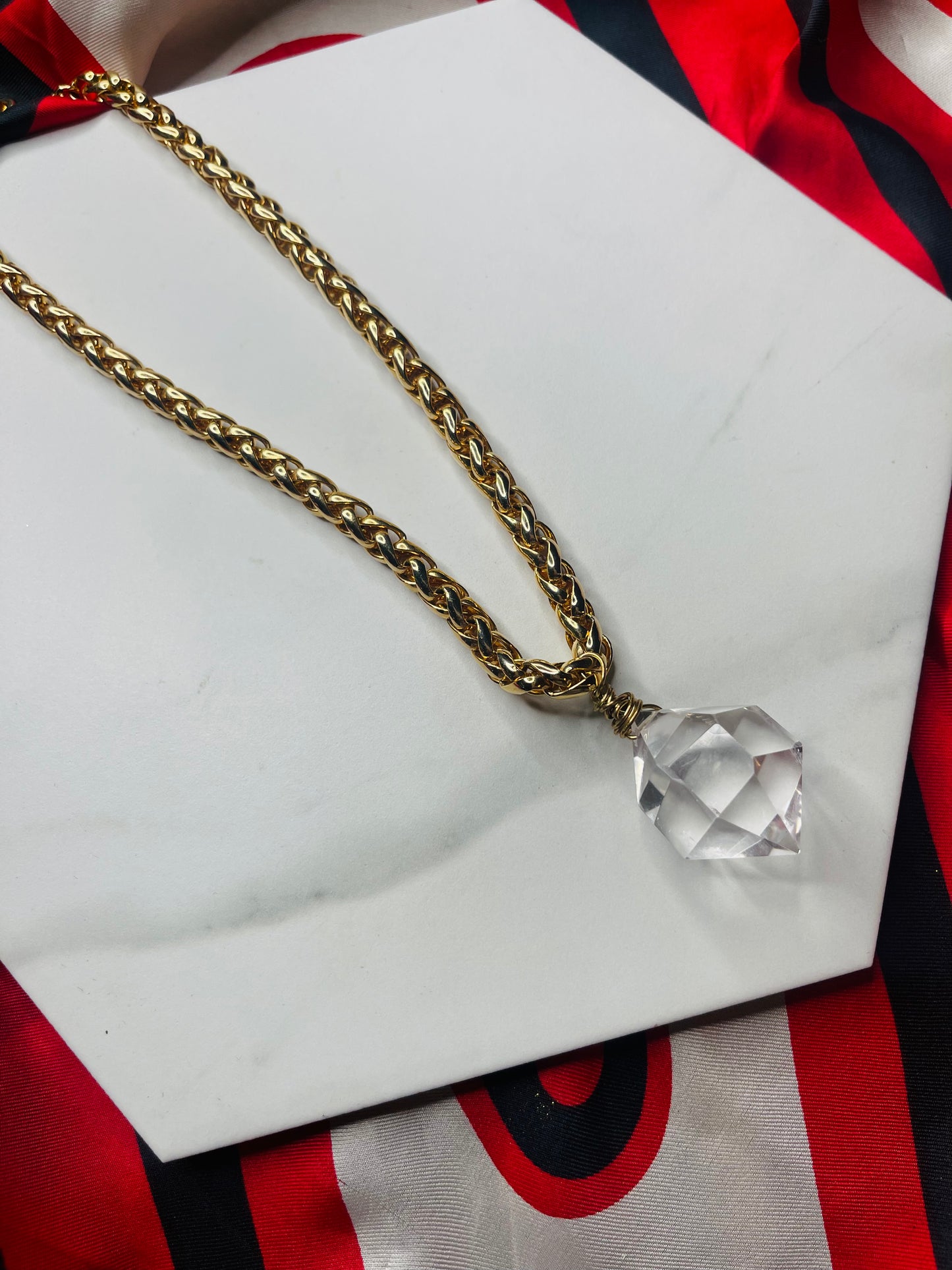 Super Rare Vintage chain w Lux Gem Cut Clear Quartz Crystal Soul Chain