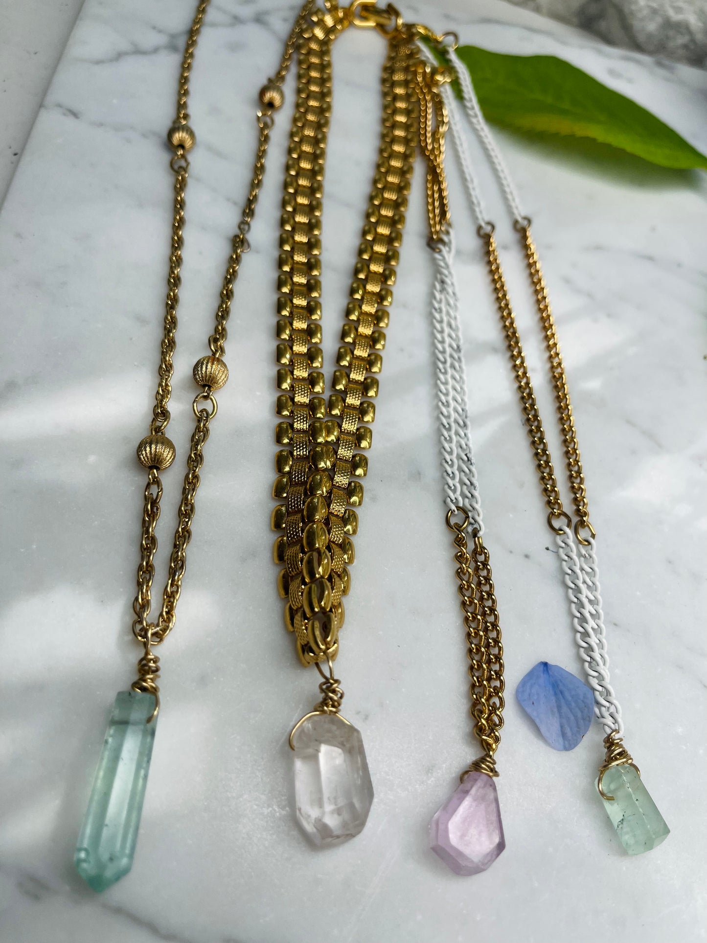 3rd Eye Dainty Baby Gold Soul Chain w, Faceted Kunzite