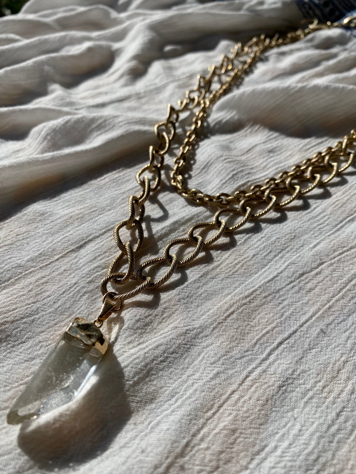 XL Double Quartz Soul Chain w/ Clear Quartz - 53"L- Crystal 1.25" - Ola Wyola