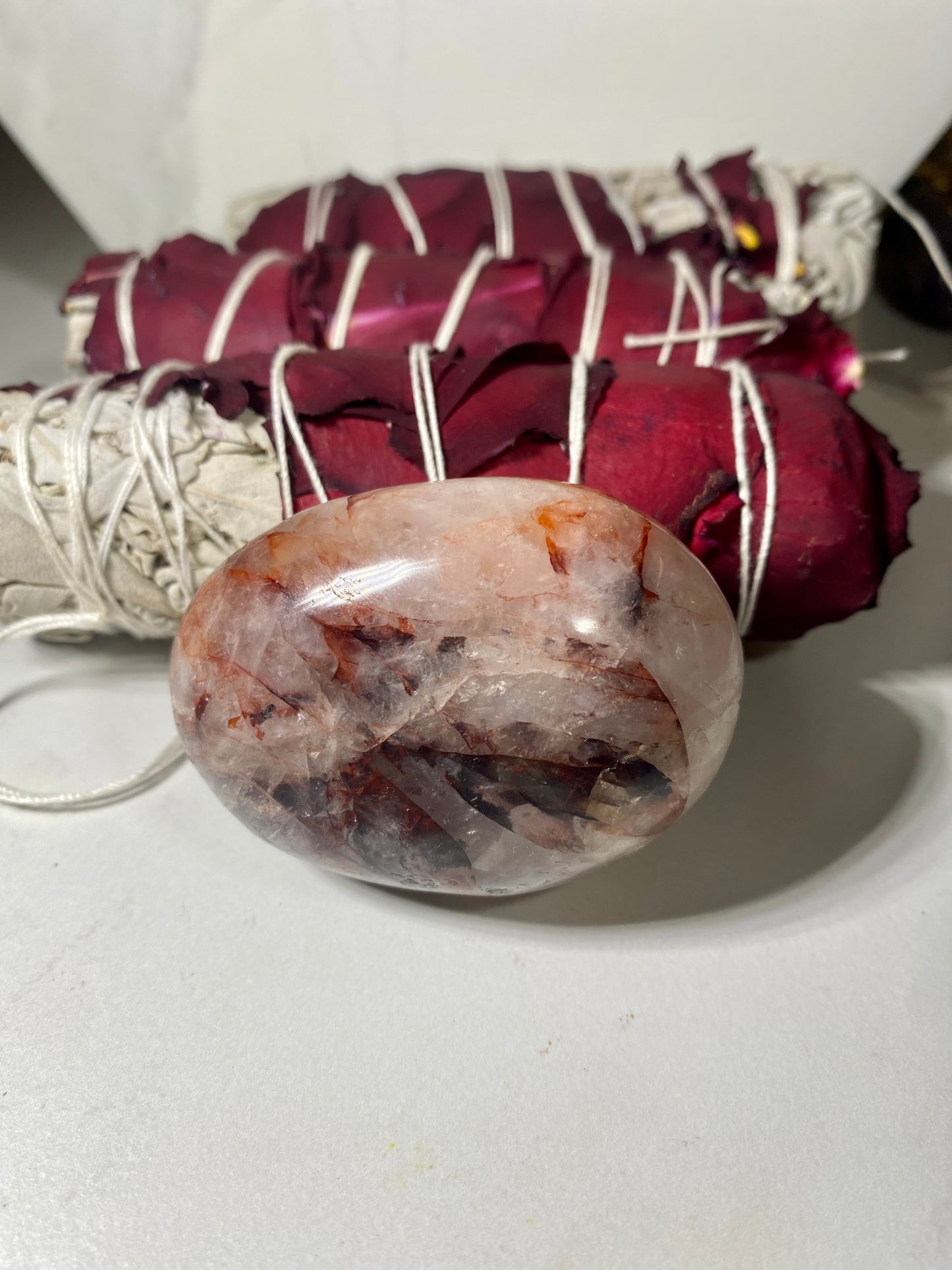 Fire Quartz Crystal Palm Stone #2