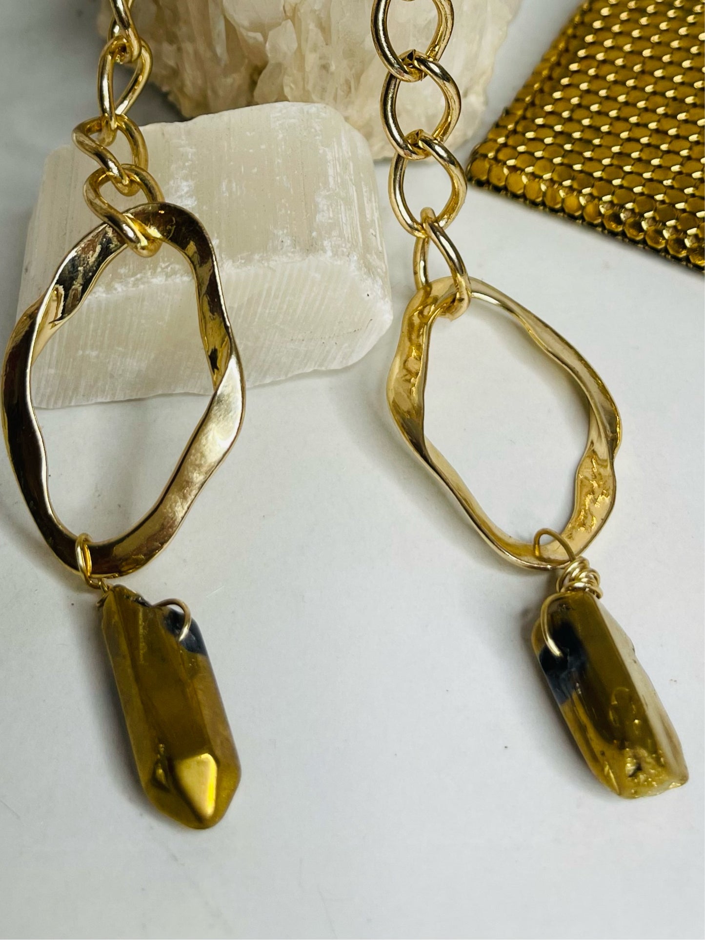 Gold Aura Chakra Powered Soul Chains Earrings Crystals