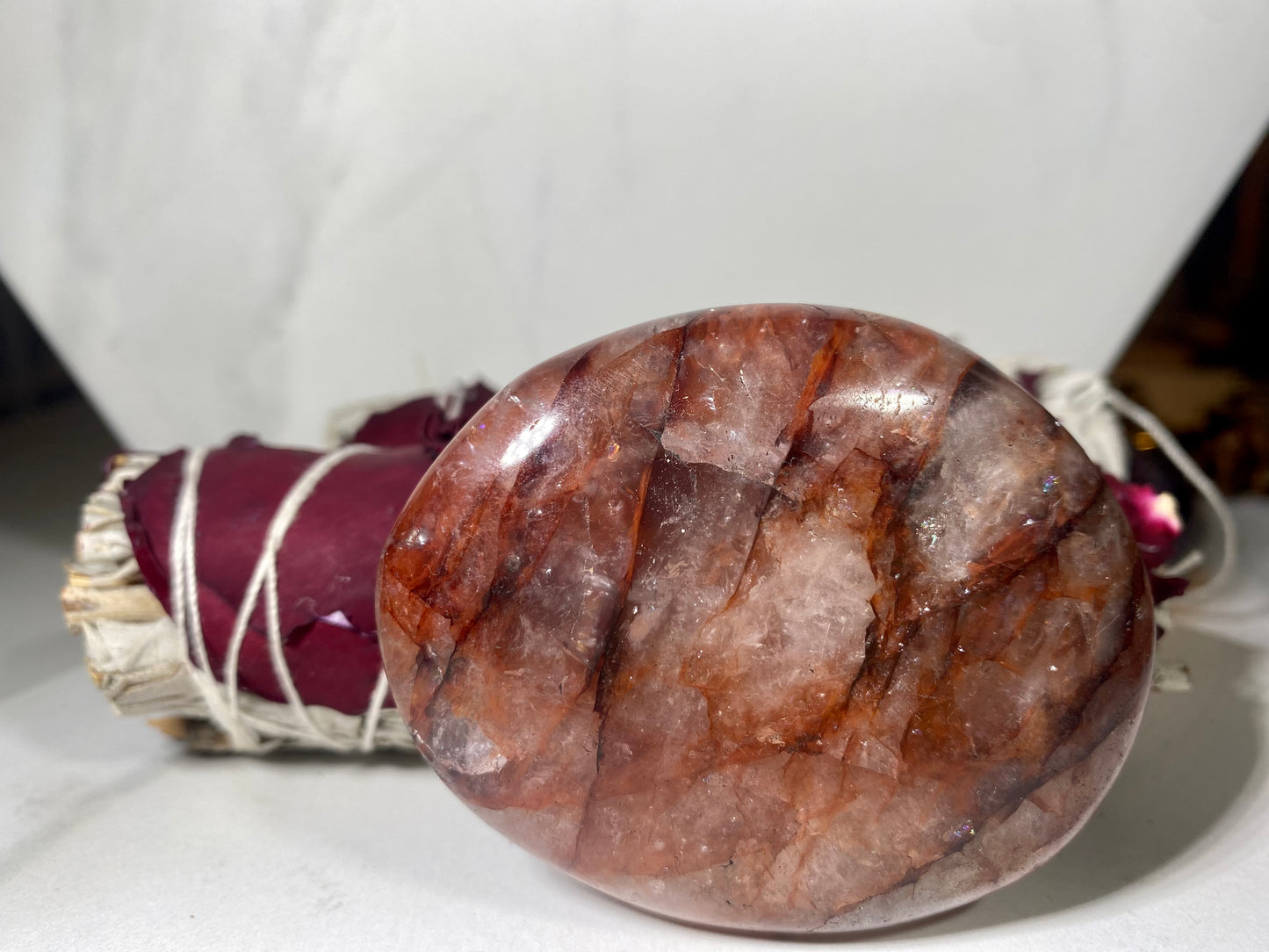 Fire Quartz Crystal Palm Stone #1