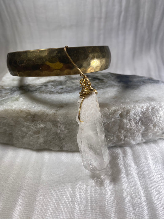 Crown Chakra Soul Chain Bangle w Clear Quartz Crystal Dangle Bracelet