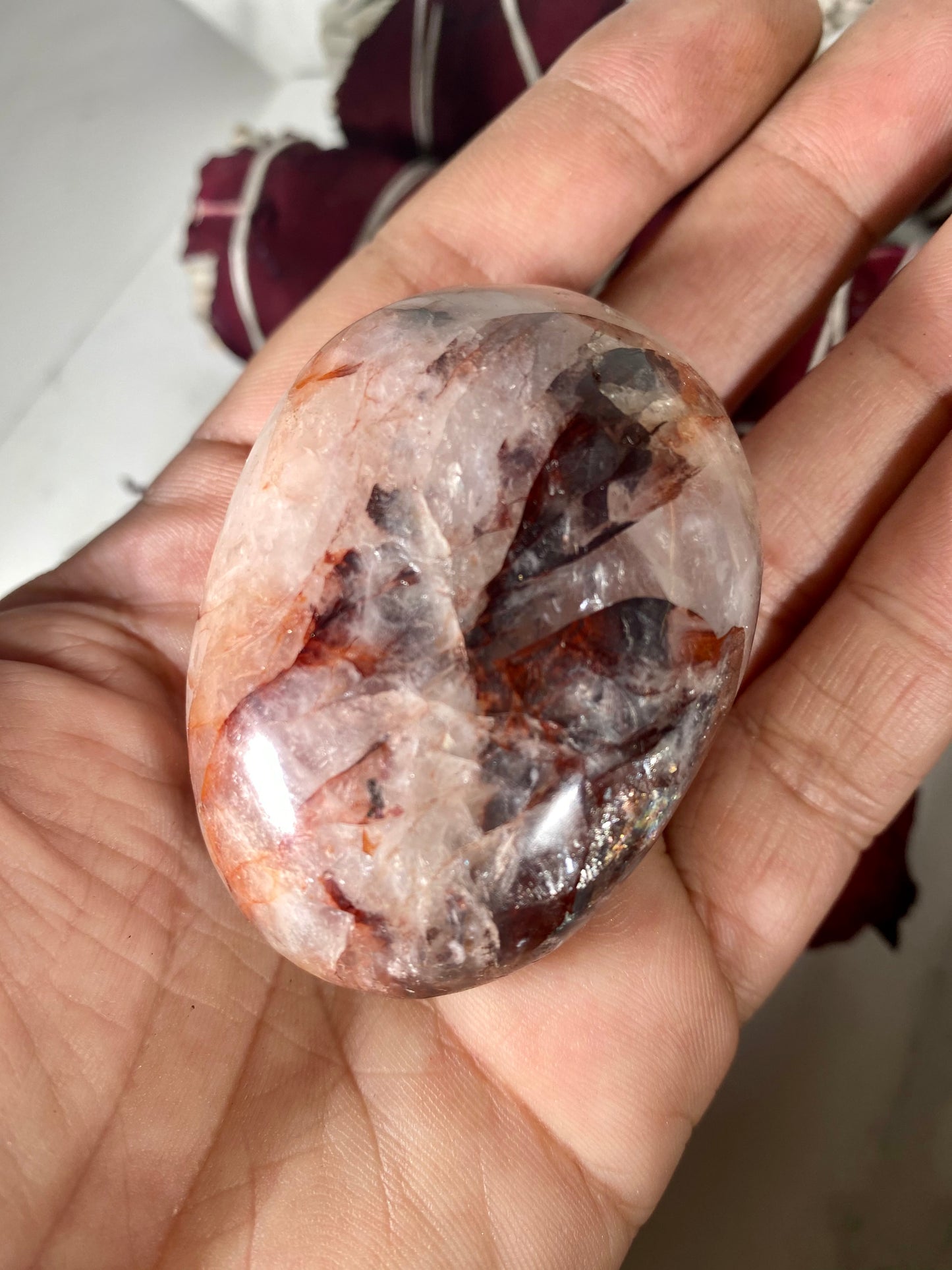 Fire Quartz Crystal Palm Stone #2