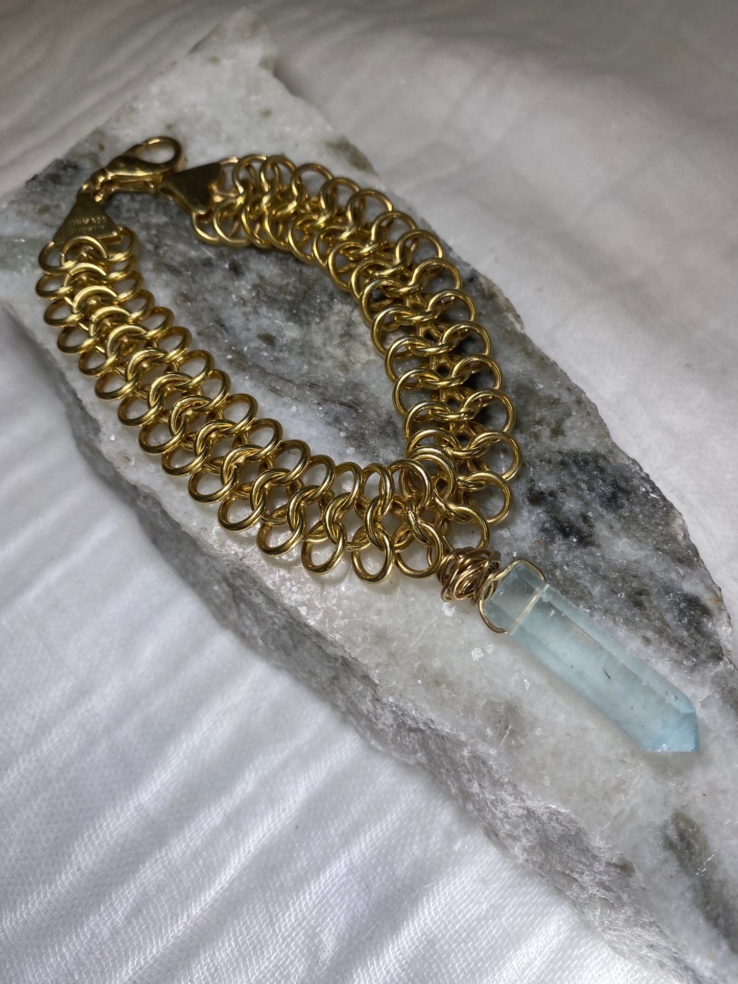 Soul Chain Gold Bracelet w Faceted Fluorite Crystal Bracelet