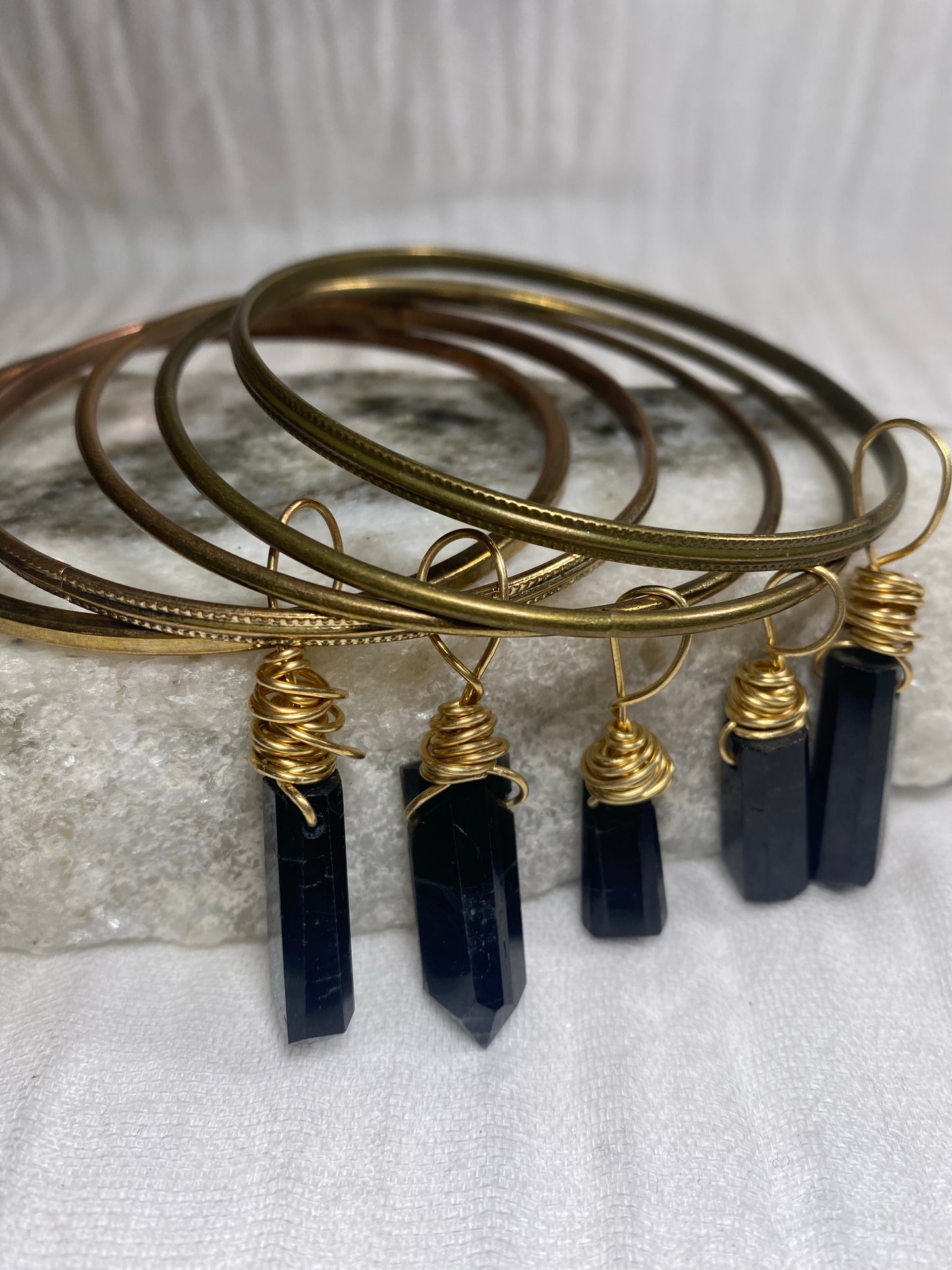 Root Chakra Soul Chain Bangle w Faceted Tourmaline Crystal Dangle Bracelet