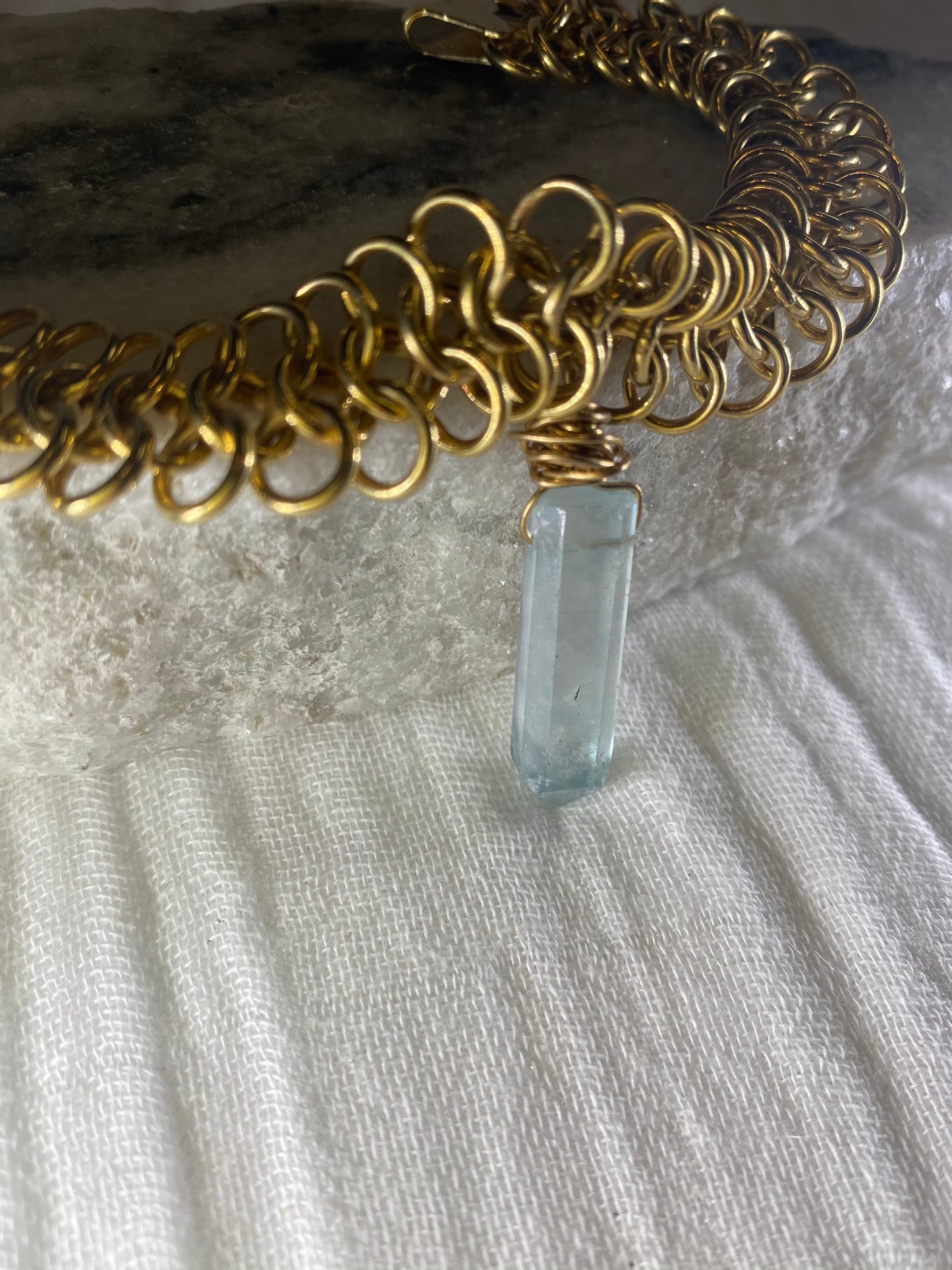 Soul Chain Gold Bracelet w Faceted Fluorite Crystal Bracelet
