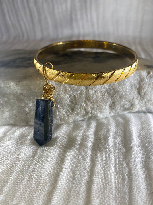 Root Chakra Soul Chain Bangle w Faceted Tourmaline Crystal Dangle Bracelet