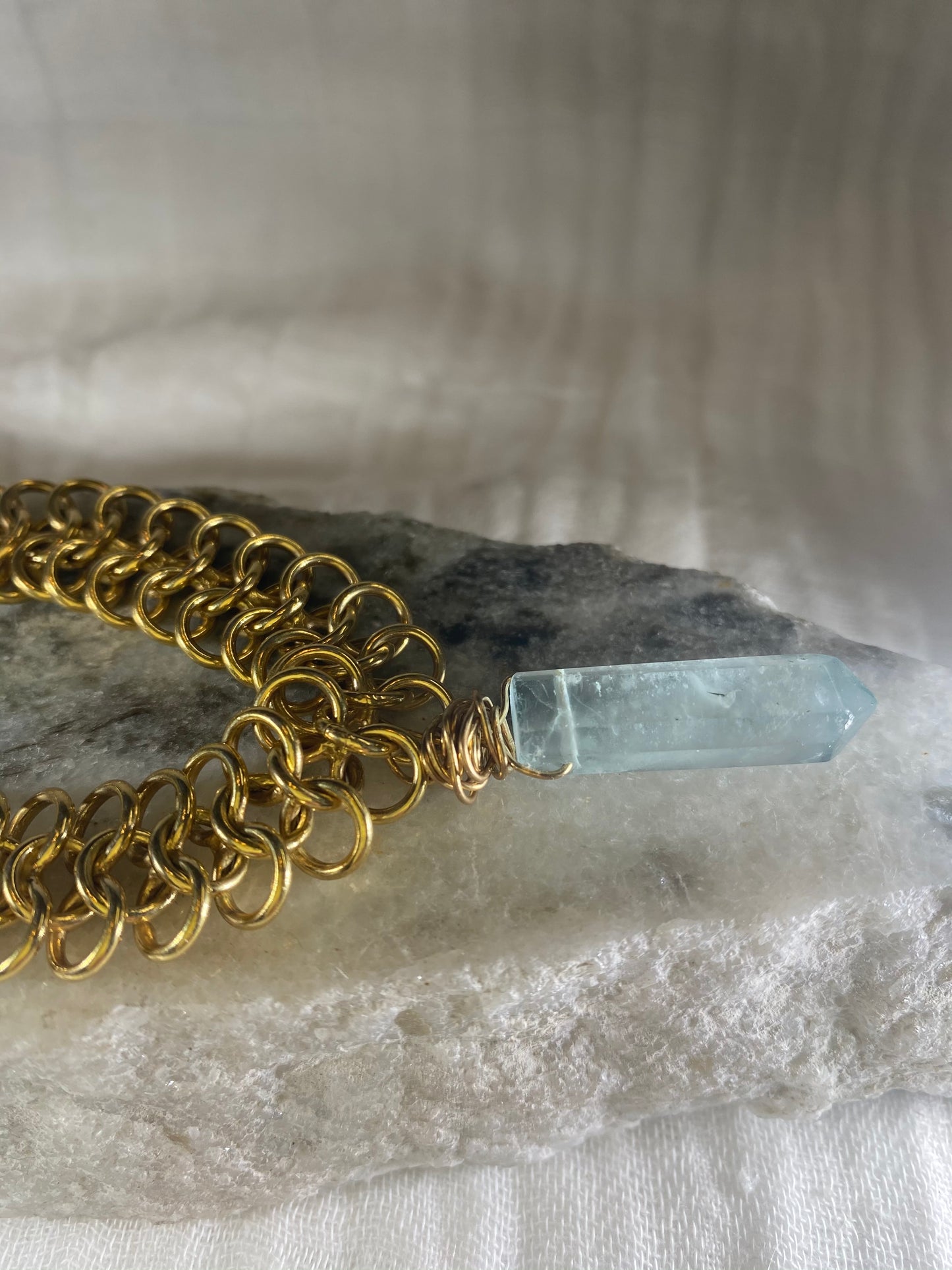 Soul Chain Gold Bracelet w Faceted Fluorite Crystal Bracelet