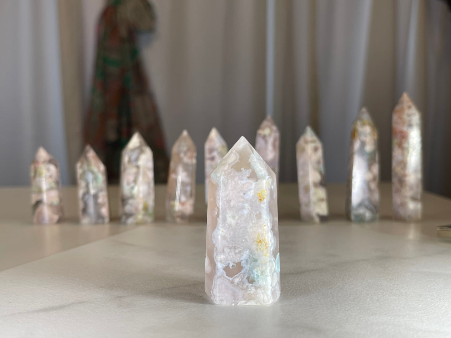 Pink Flower Agate Crystal Point - #1