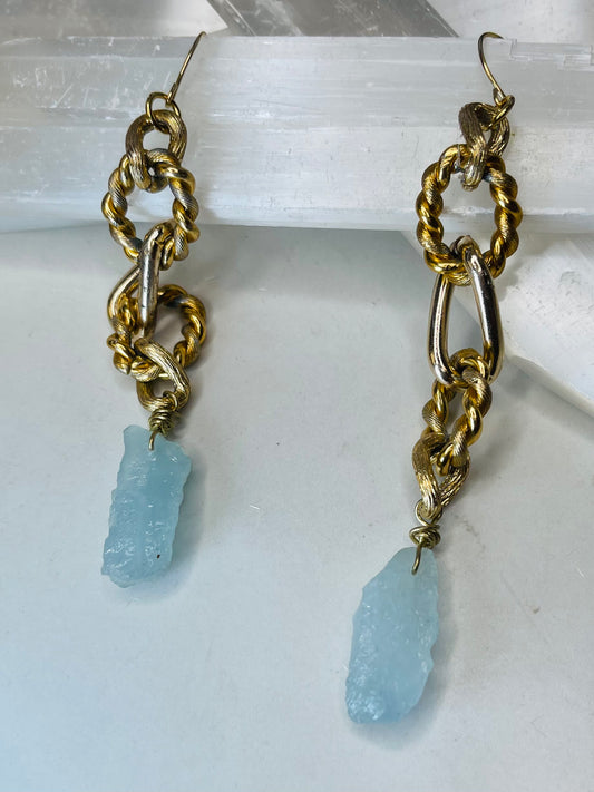 Chakra Soul Chains Earrings w Aquamarine Crystals