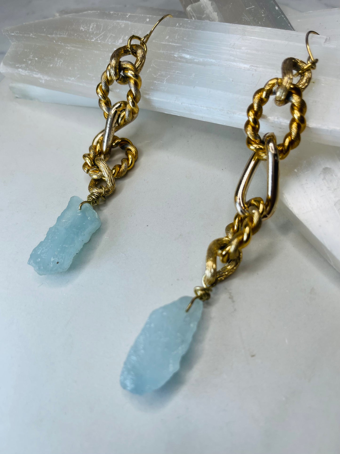 Chakra Soul Chains Earrings w Aquamarine Crystals