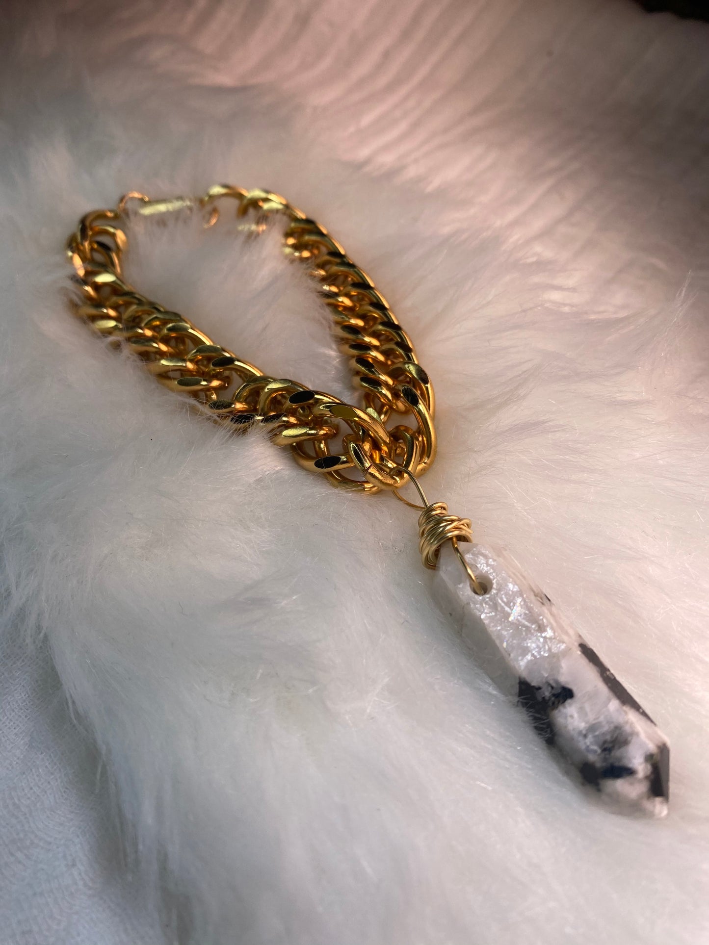 Soul Chain Bangle w Chunky Moonstone  Bracelet